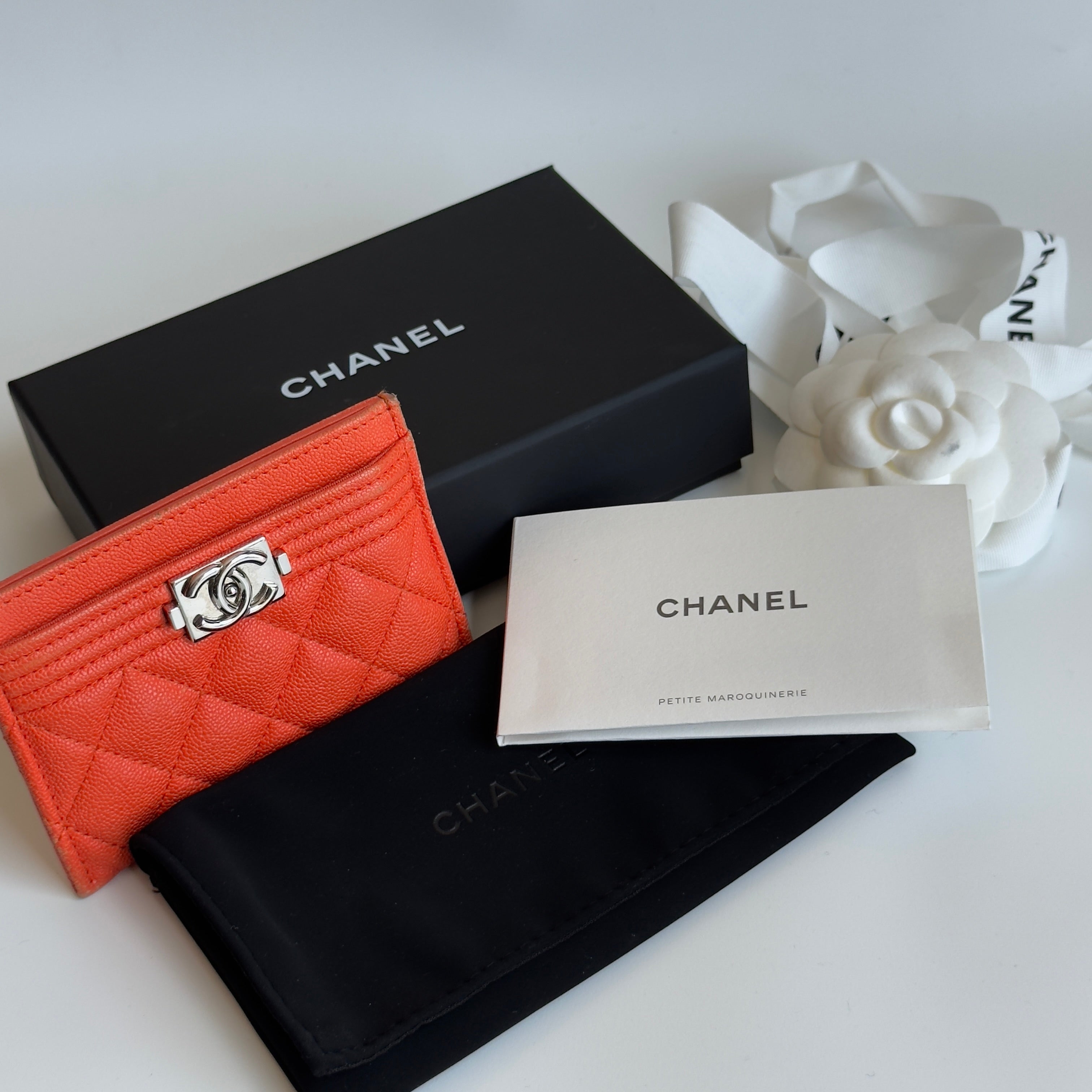 Chanel Orange Boy Caviar Card Holder - Queen May