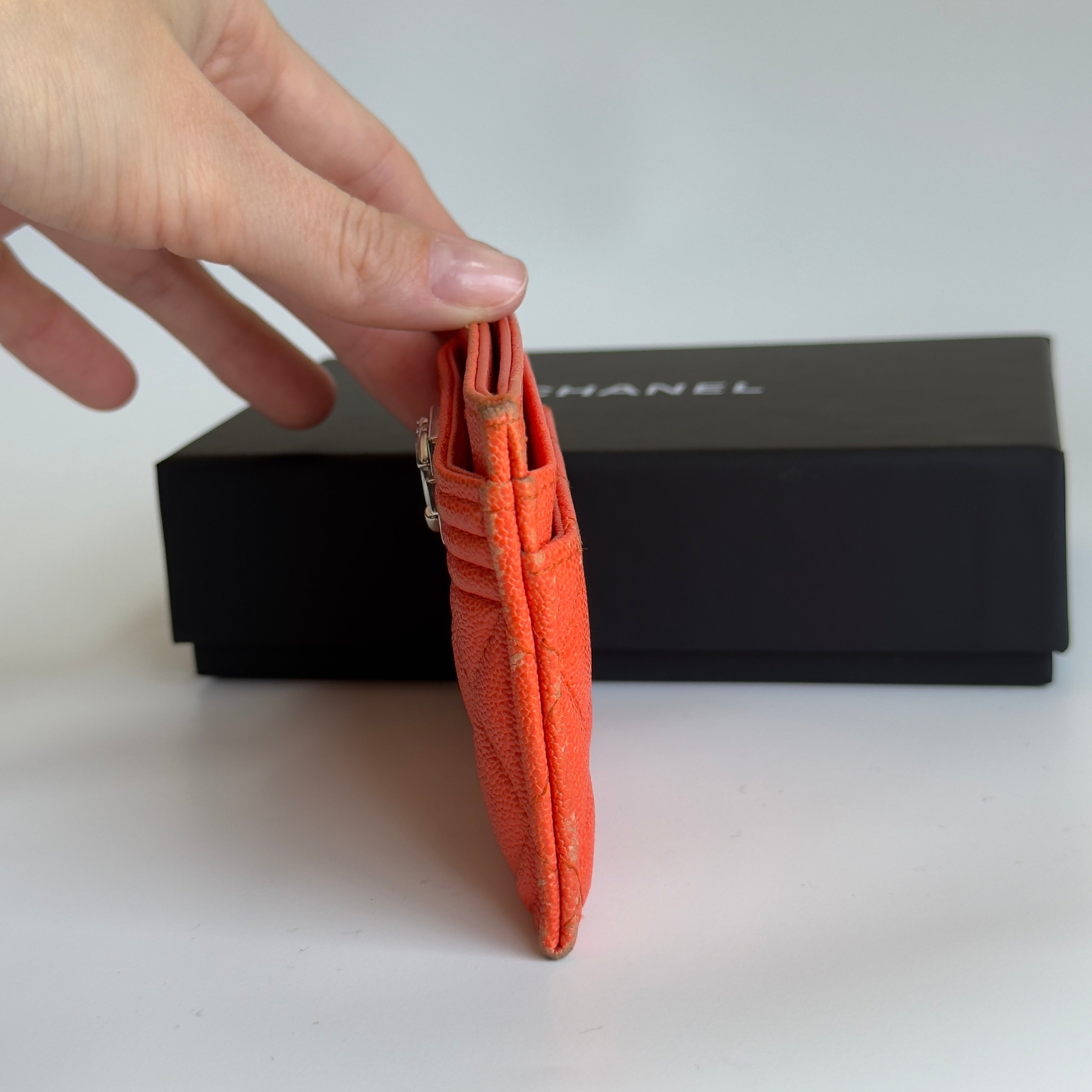 Chanel Orange Boy Caviar Card Holder - Queen May