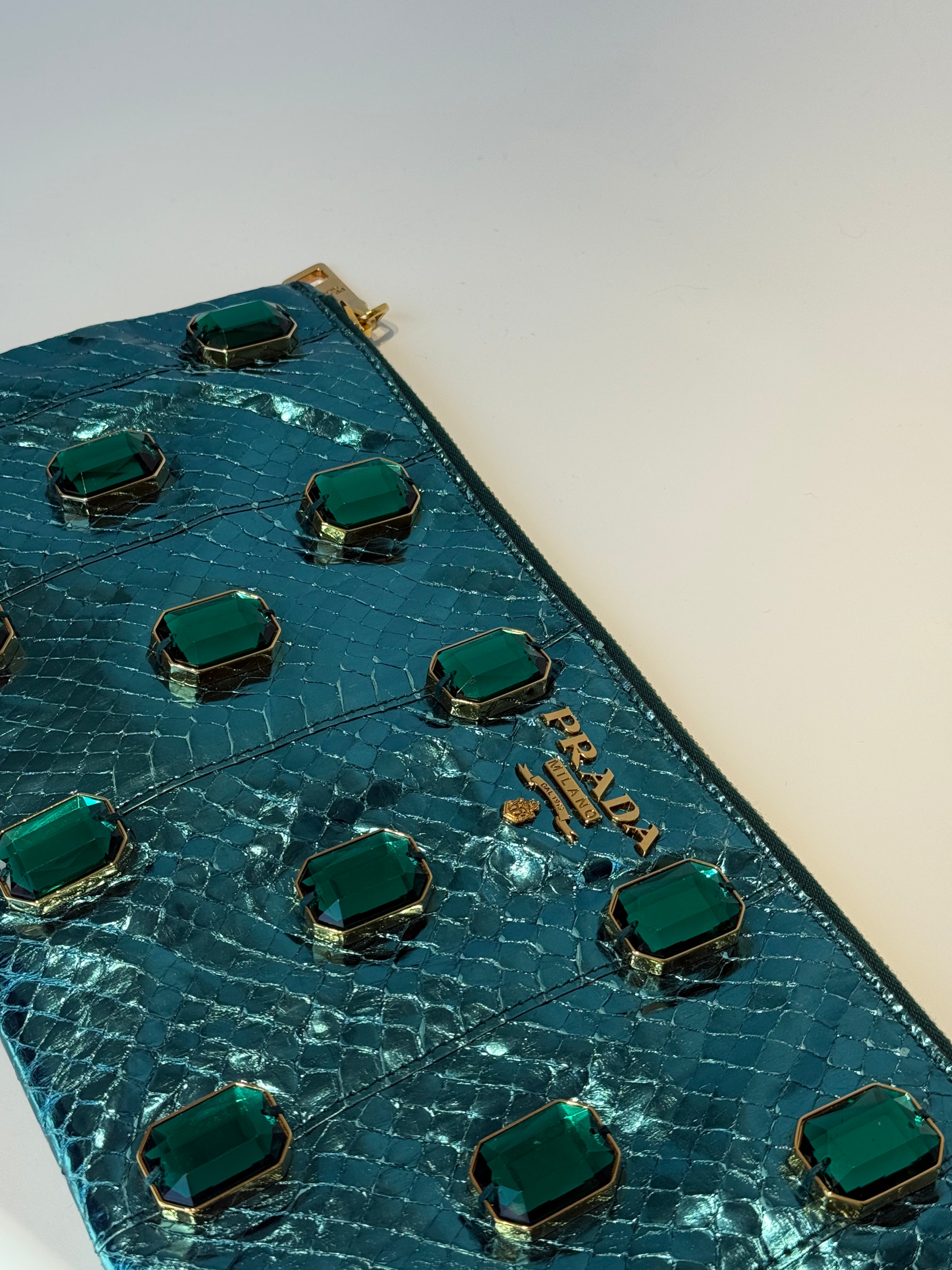 Prada Metallic Blue Watersnake Crystal Clutch - Queen May