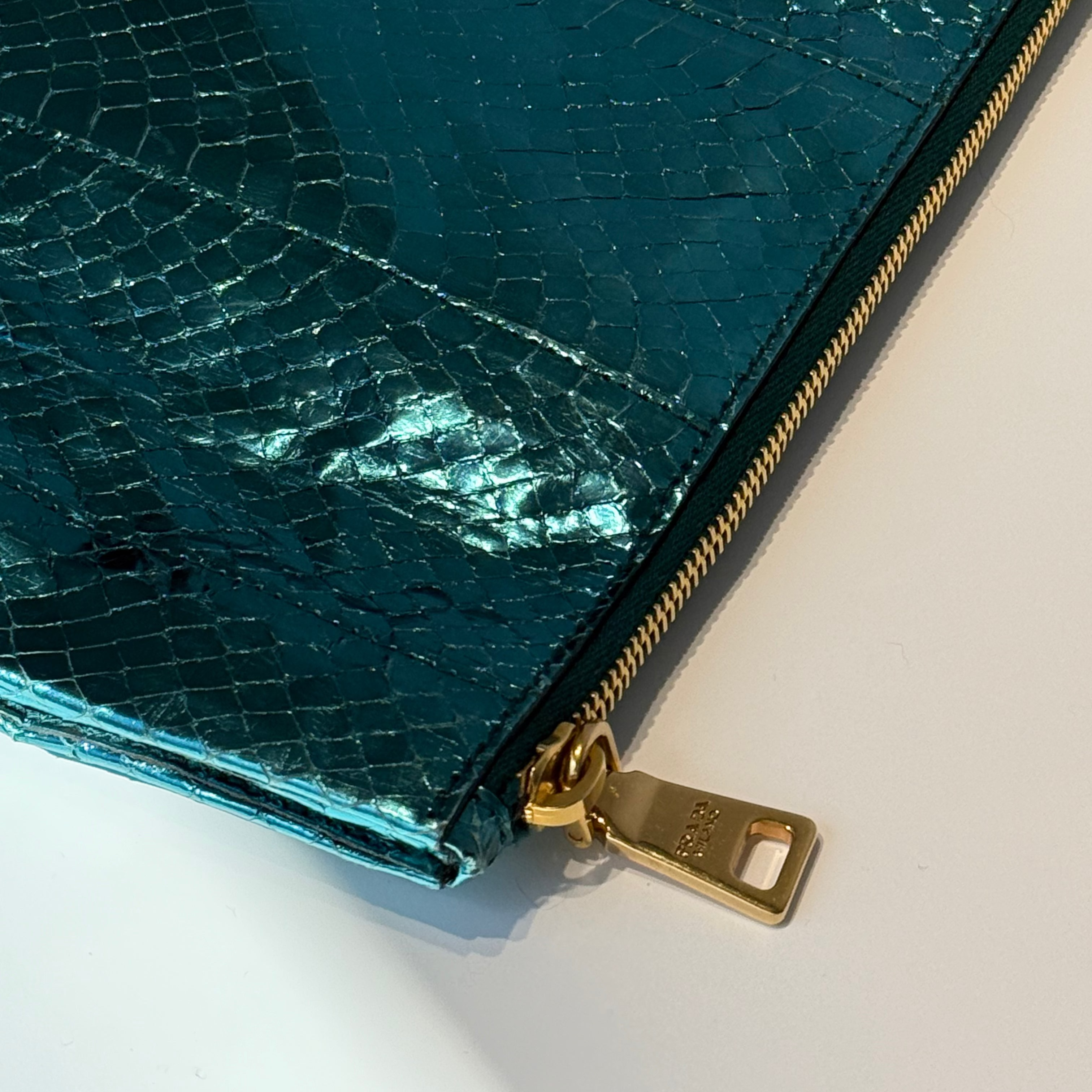 Prada Metallic Blue Watersnake Crystal Clutch - Queen May