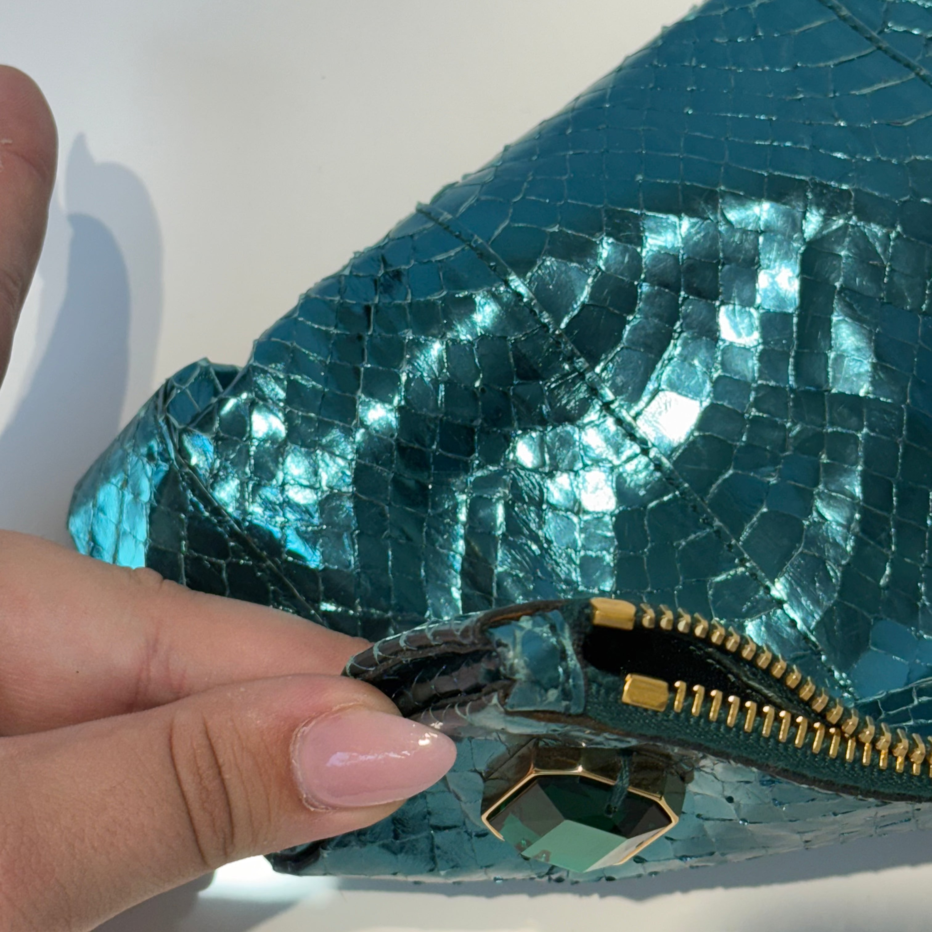 Prada Metallic Blue Watersnake Crystal Clutch - Queen May