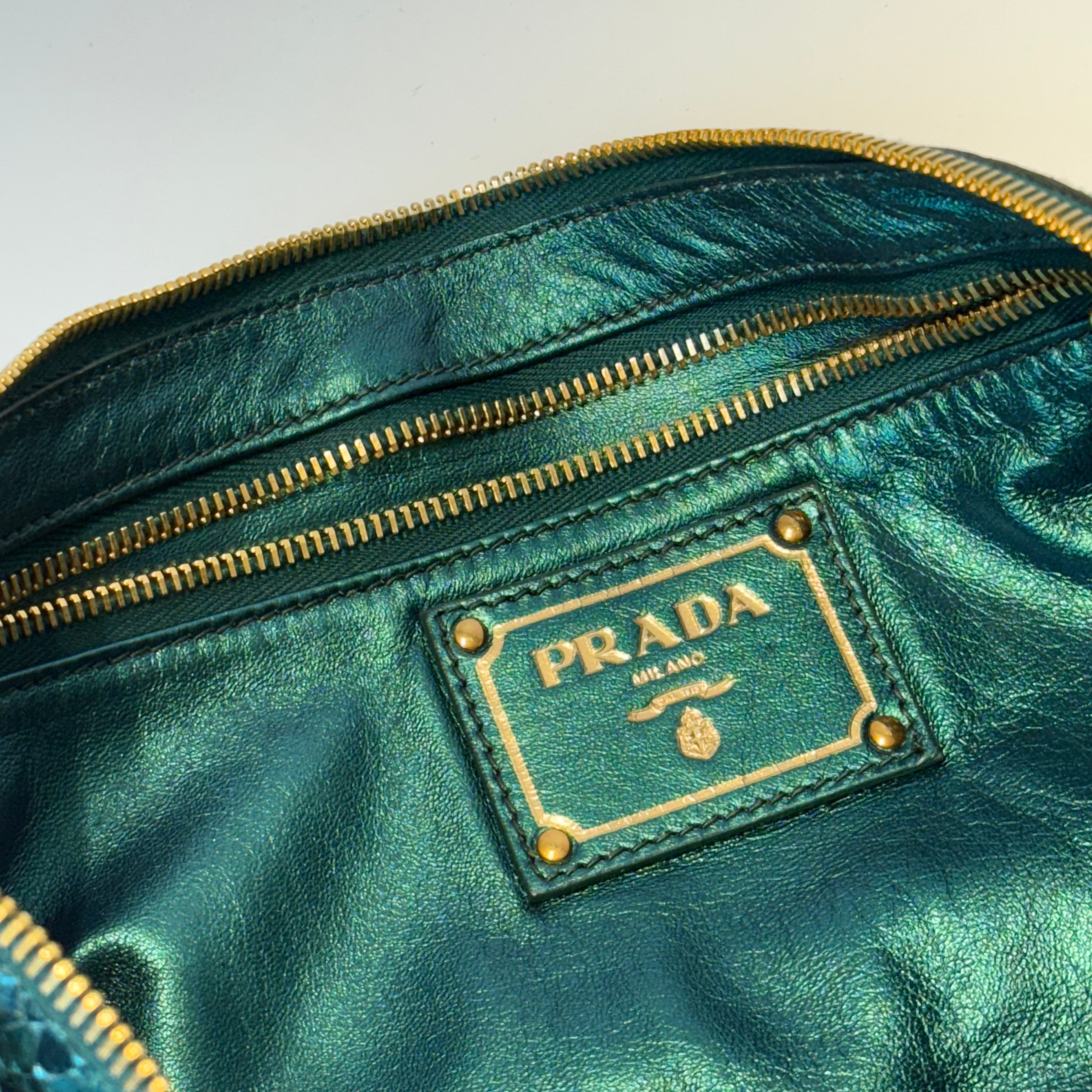 Prada Metallic Blue Watersnake Crystal Clutch - Queen May