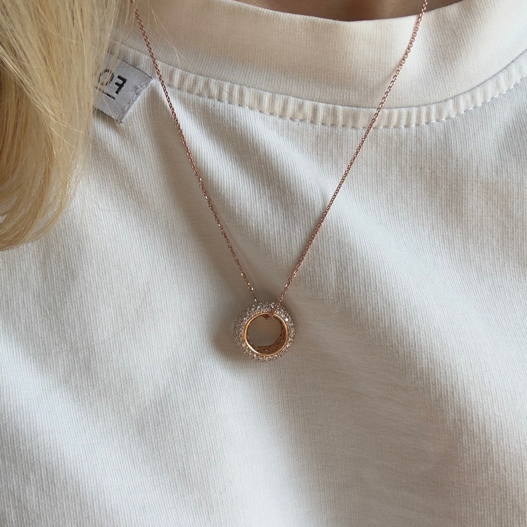 18K Rose Gold 1.5 Carat Diamond Pave Ring Pendant Necklace - Queen May