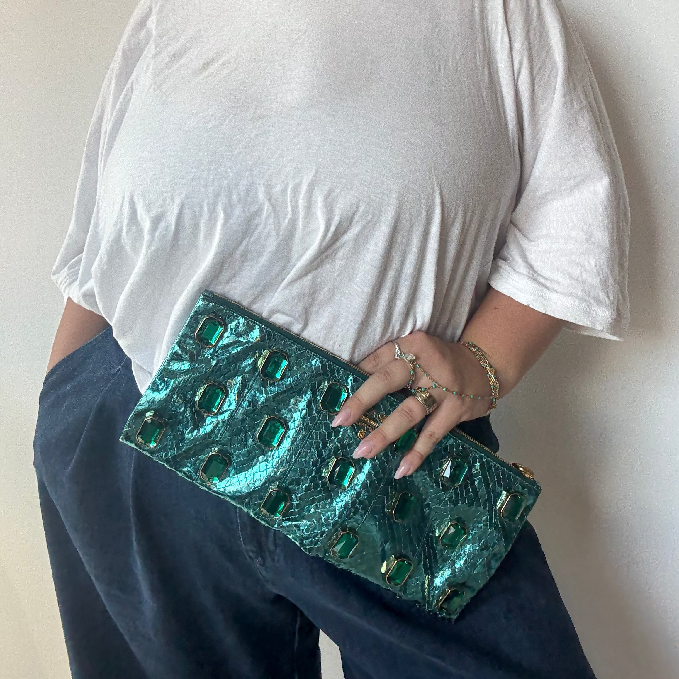 Prada Metallic Blue Watersnake Crystal Clutch - Queen May