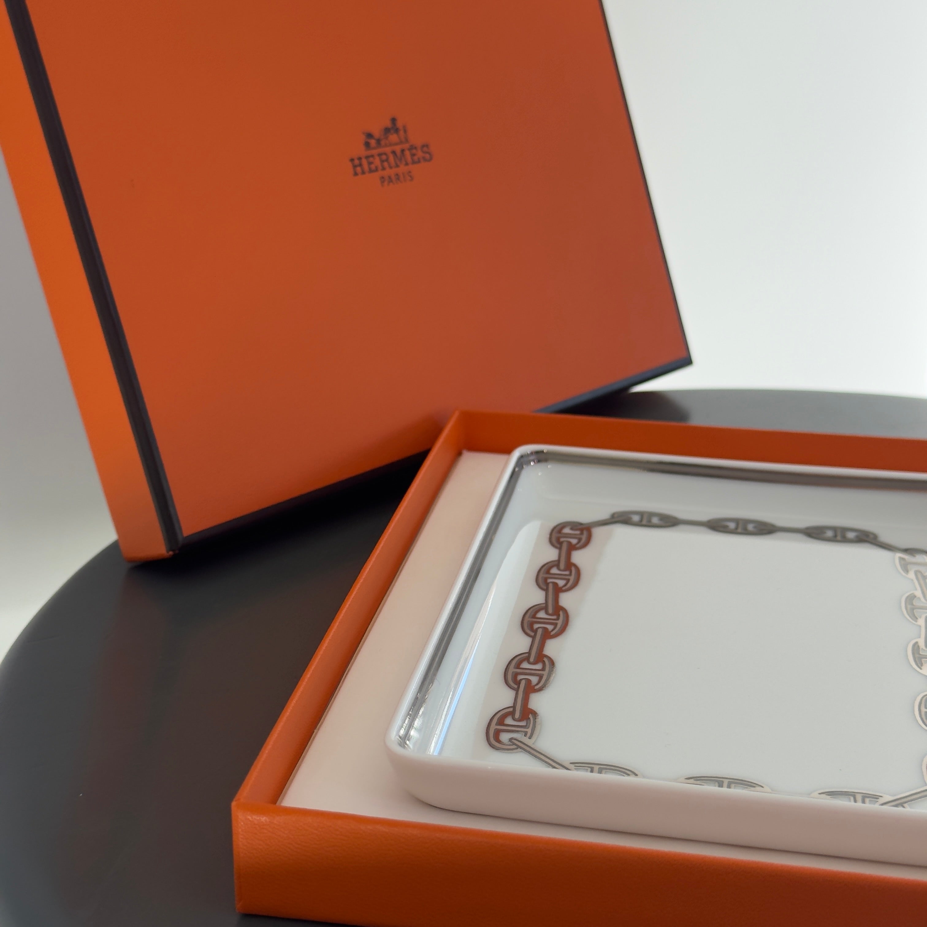 Hermes Porcelain Chaine D'ancre Tray Grey
