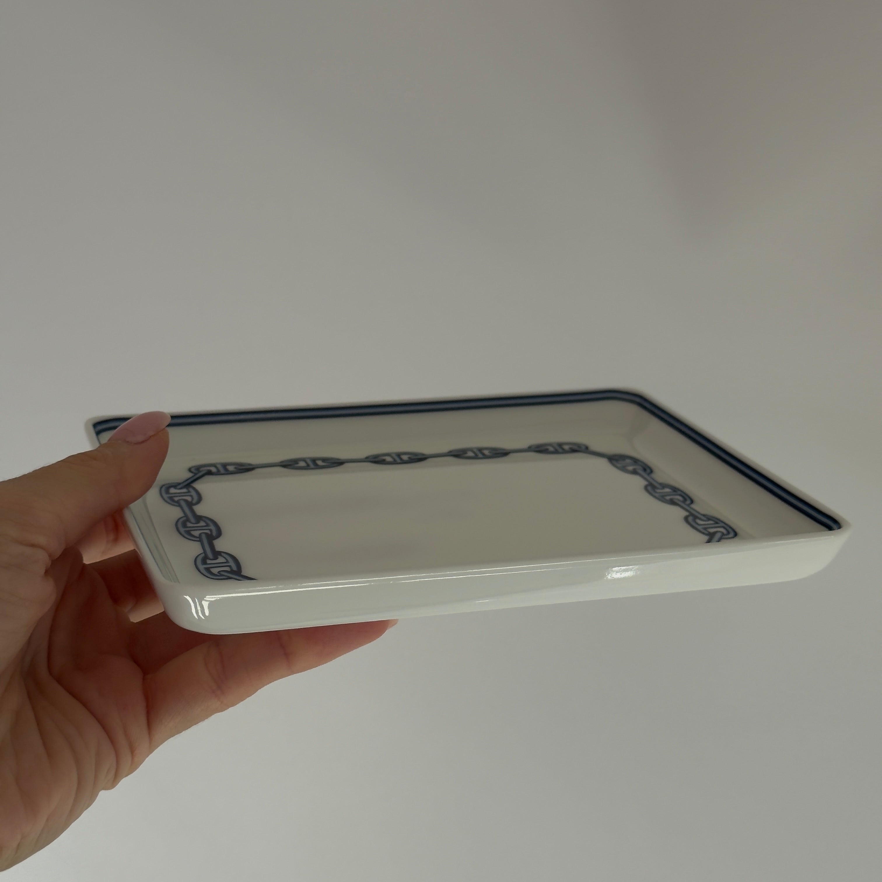 Hermes Porcelain Chaine D'ancre Tray Blue