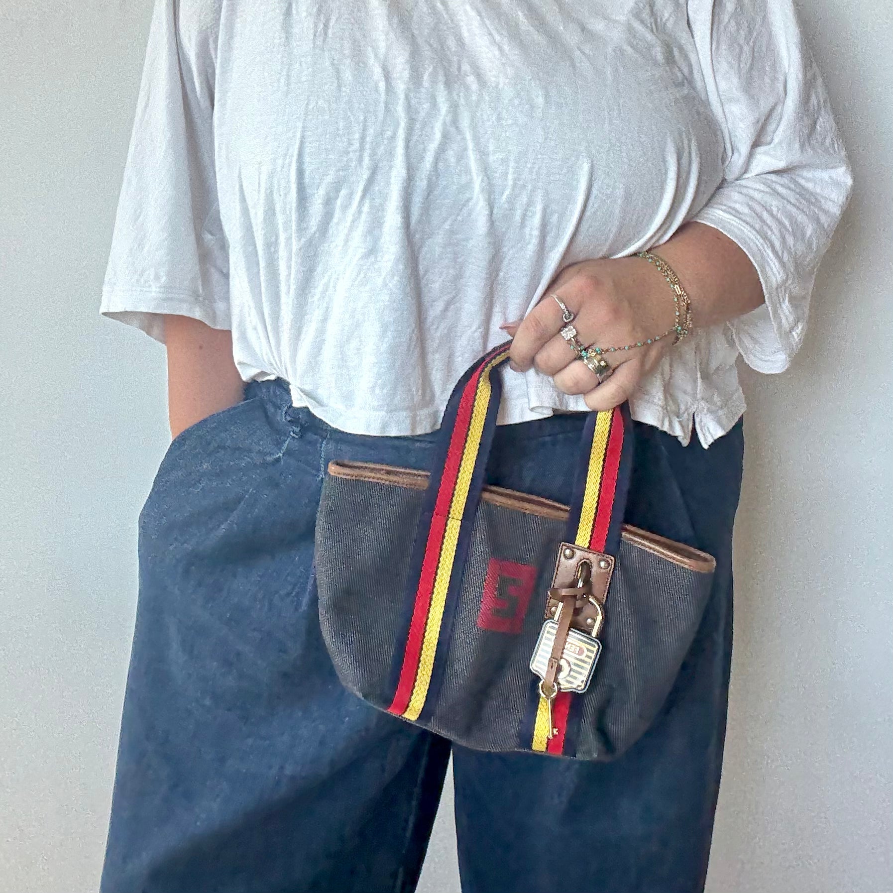 Fendi Lock Shopping Tote Denim Mini Blue - Queen May