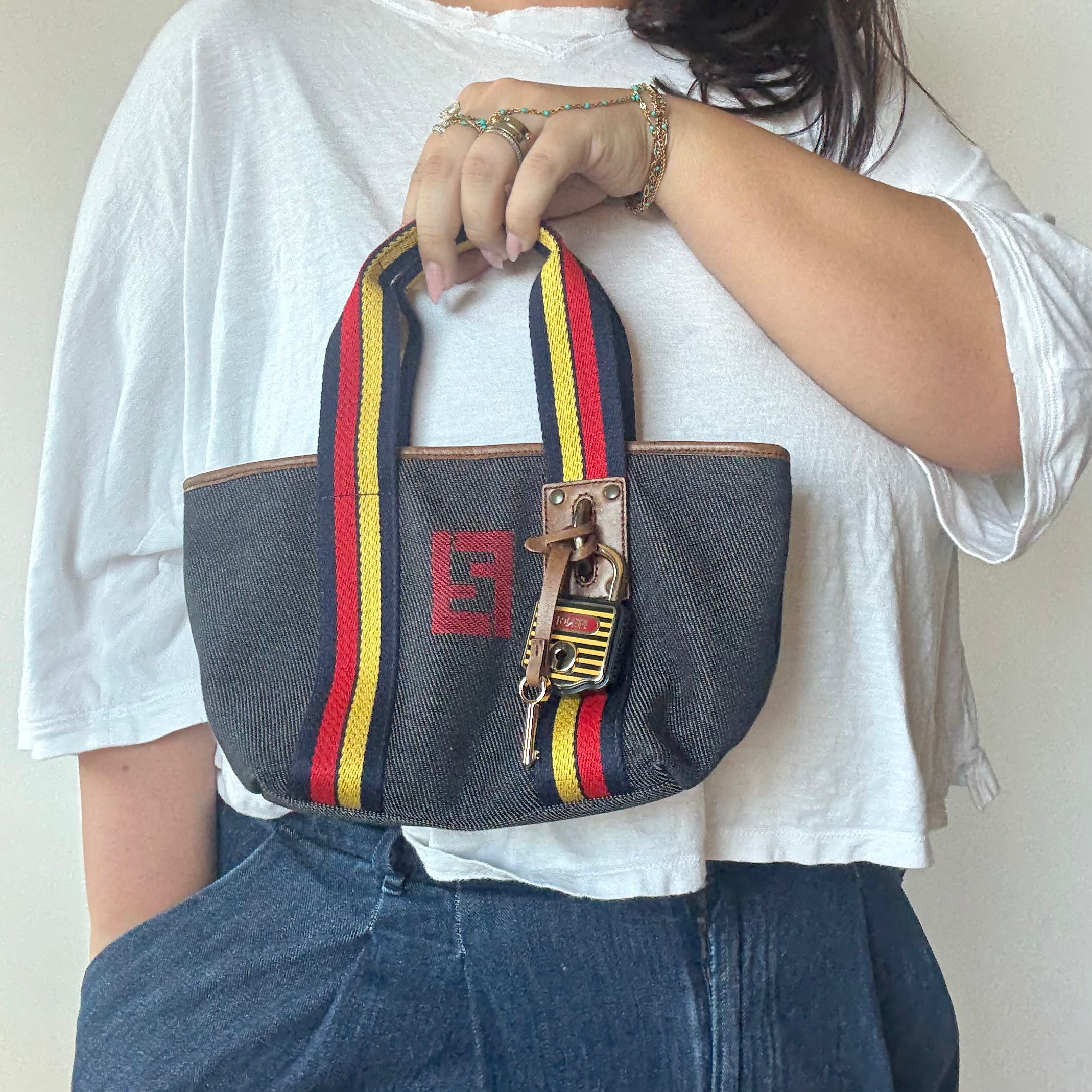 Fendi Lock Shopping Tote Denim Mini Blue - Queen May