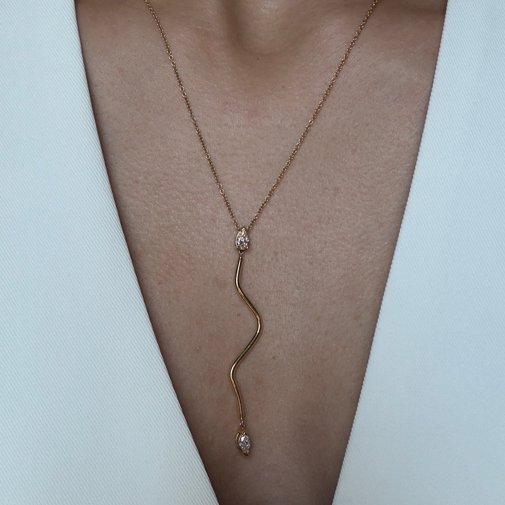 18K Yellow Gold 0.50 Carat Diamond Pear Marquise Pendant Necklace - Queen May