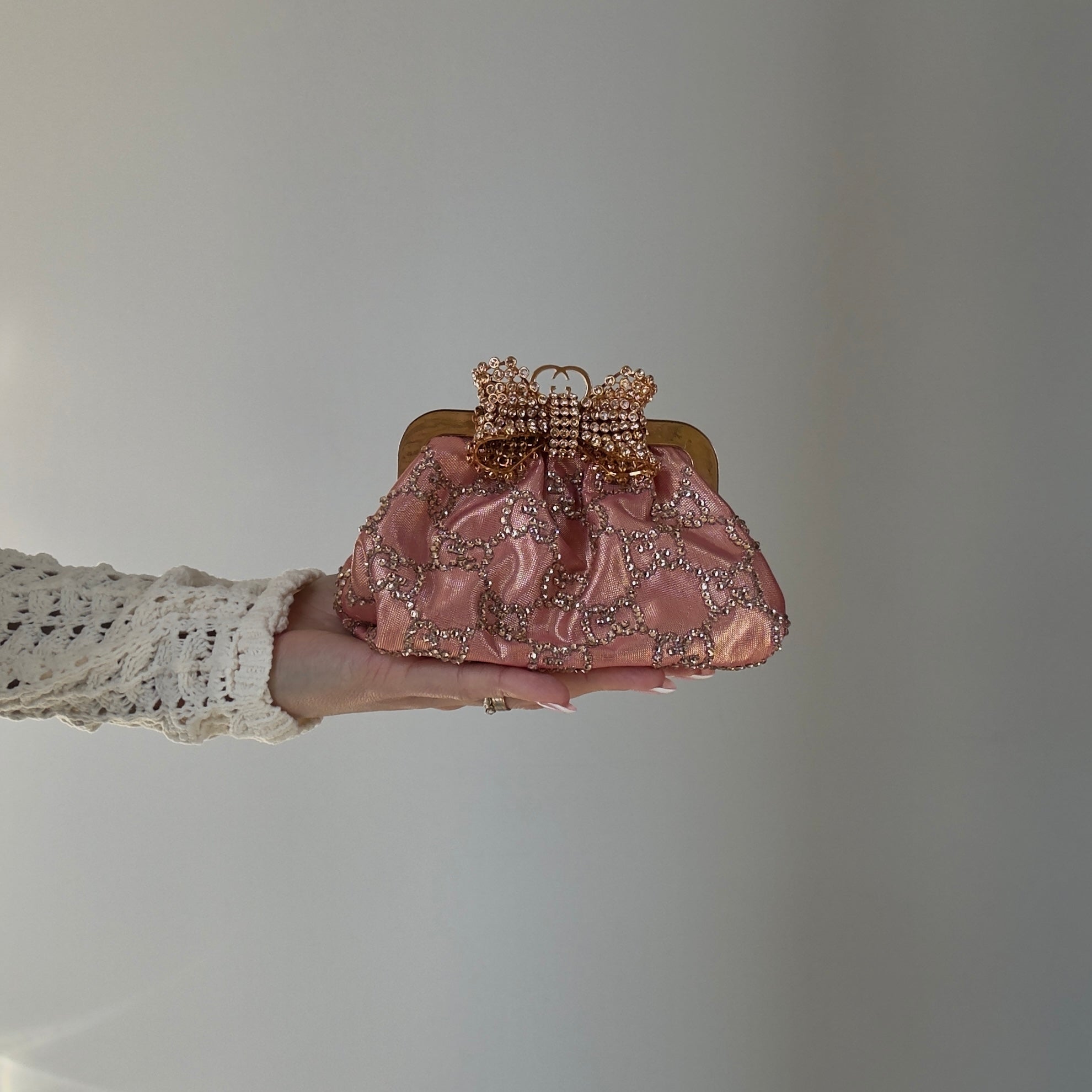 Gucci Bow Small Embellished Satin Clutch