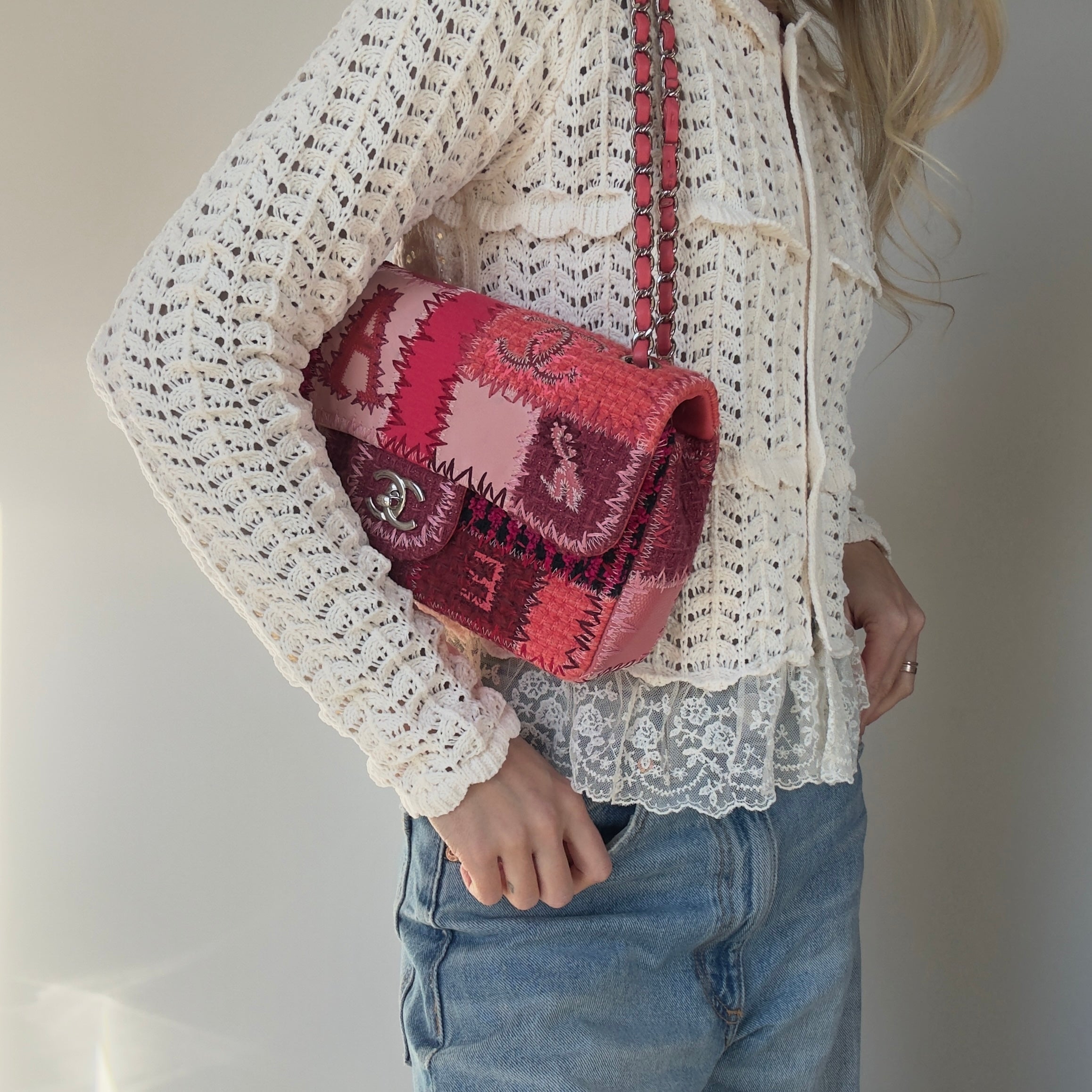 Ultra Rare Chanel Pink Tweed Patchwork Flap Bag - Queen May
