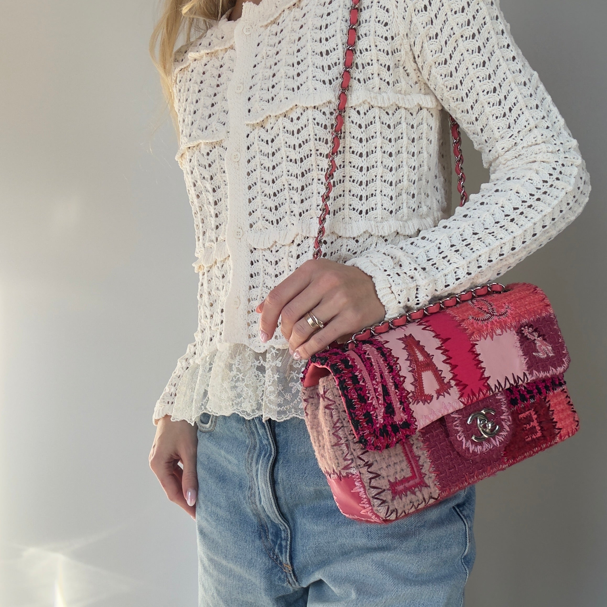 Ultra Rare Chanel Pink Tweed Patchwork Flap Bag - Queen May