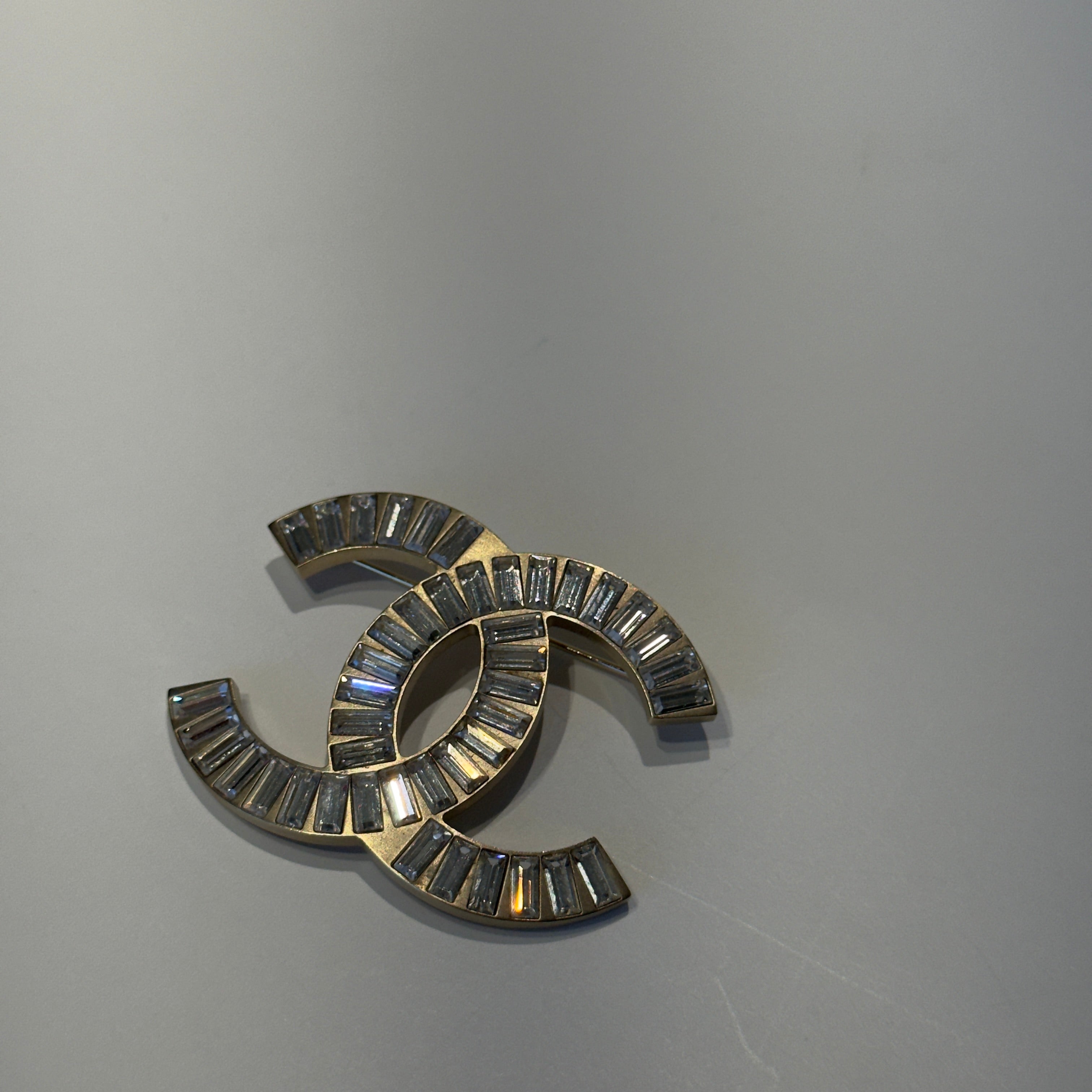 Rare Chanel Brushed Baguette Crystal XL Brooch
