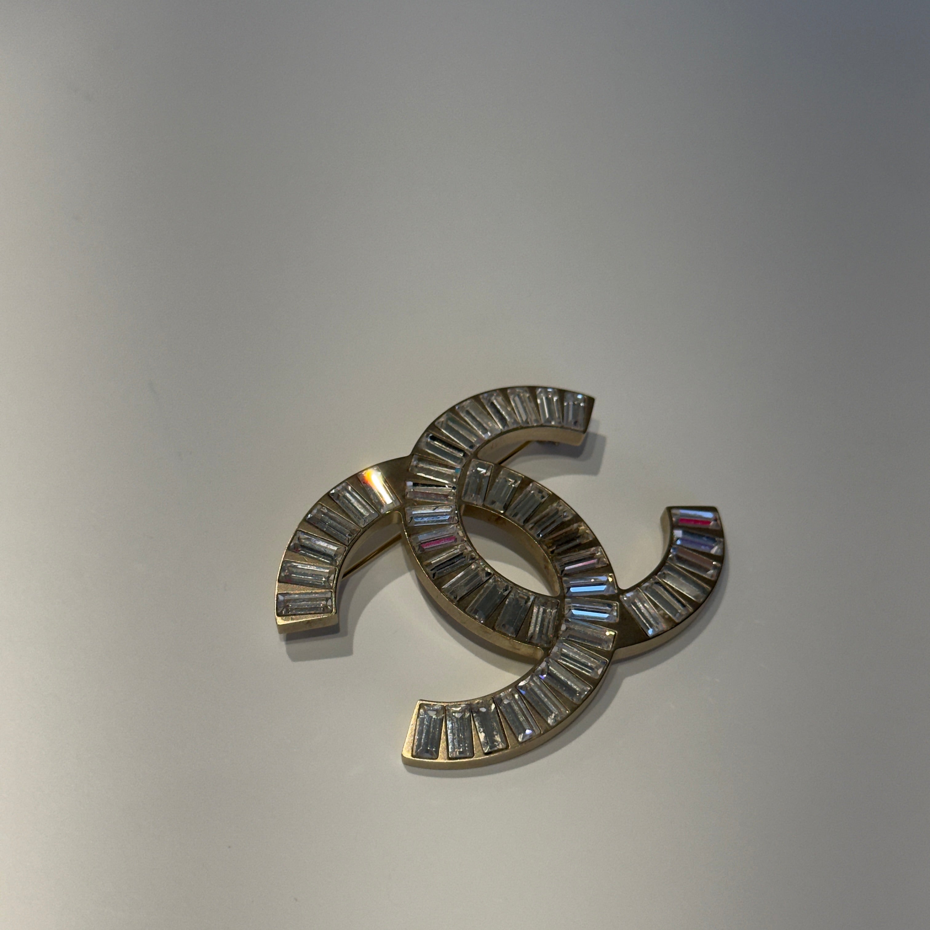 Rare Chanel Brushed Baguette Crystal XL Brooch