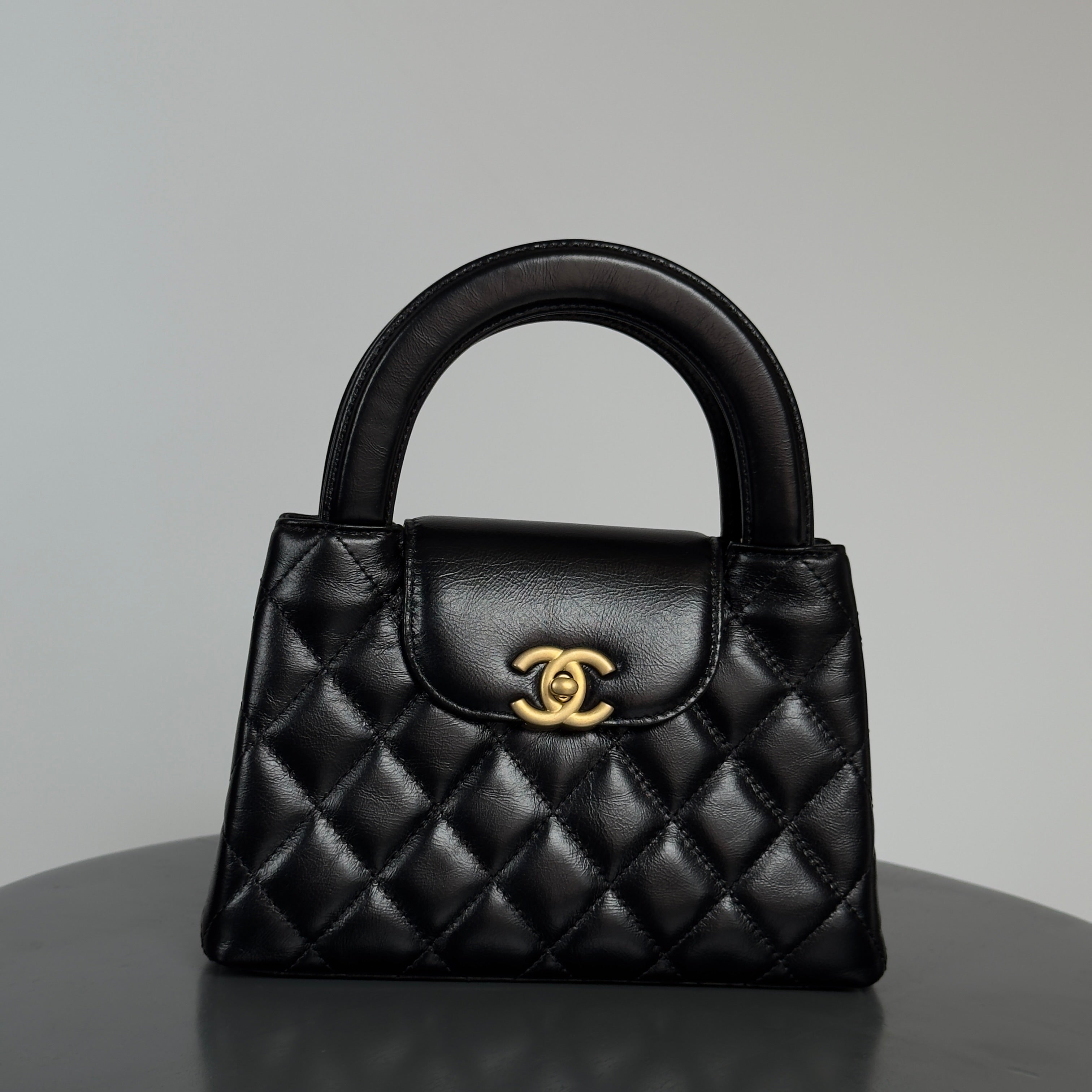 New Chanel Kelly Nano Black Calfskin Top Handle Shopping Bag - Queen May