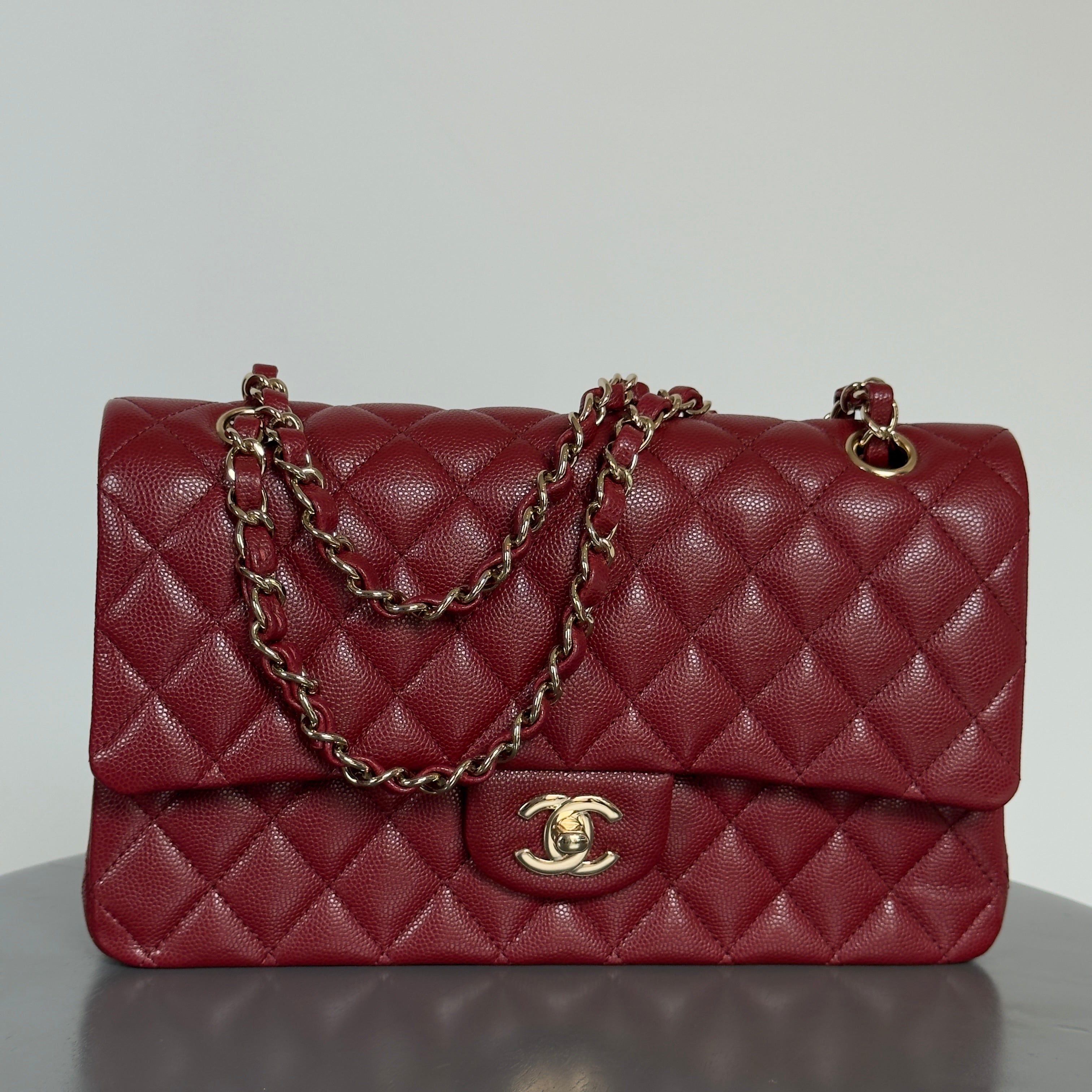 Chanel Medium Classic Double Flap Bag Burgundy Caviar With Gold Hardware - Queen May