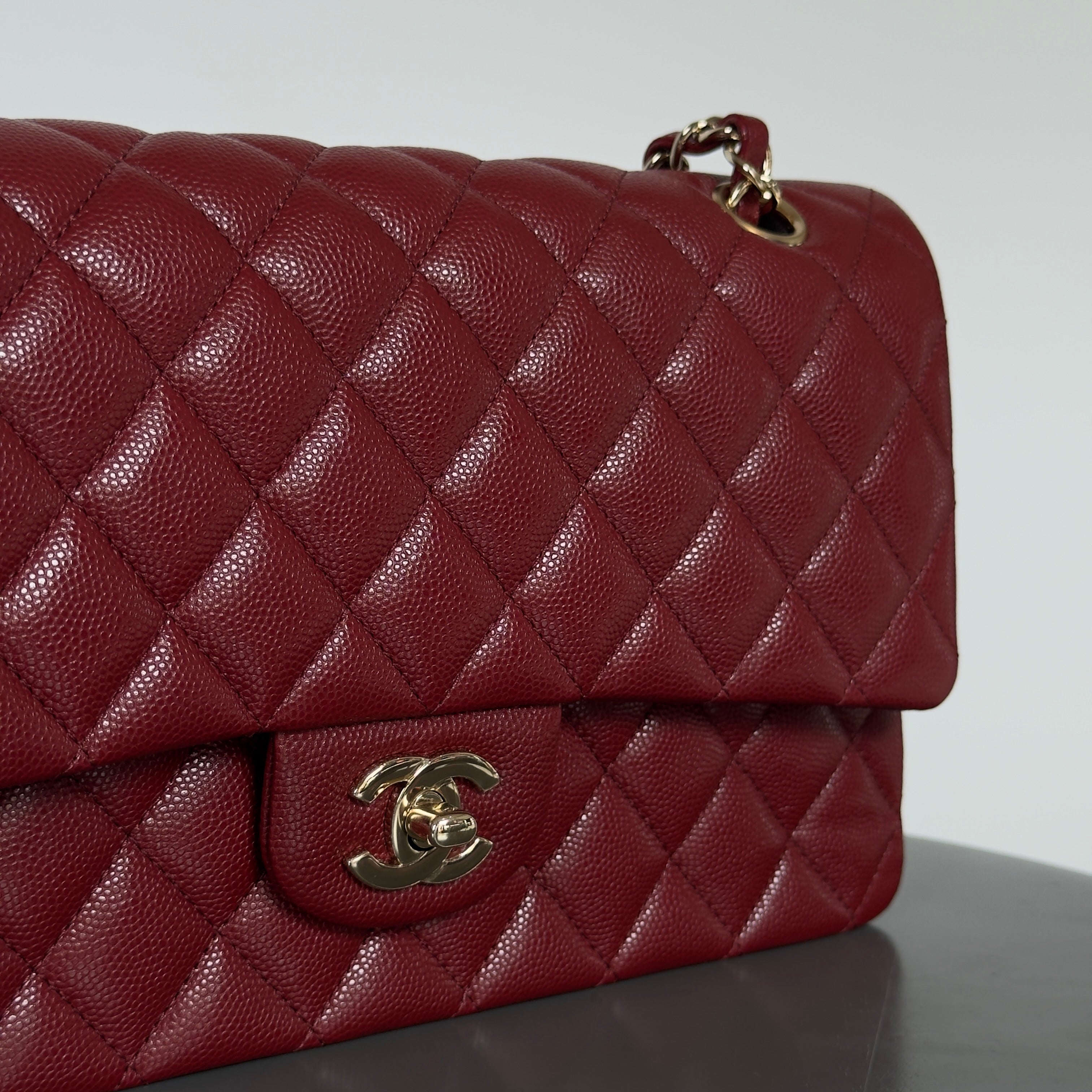 Chanel Medium Classic Double Flap Bag Burgundy Caviar With Gold Hardware - Queen May