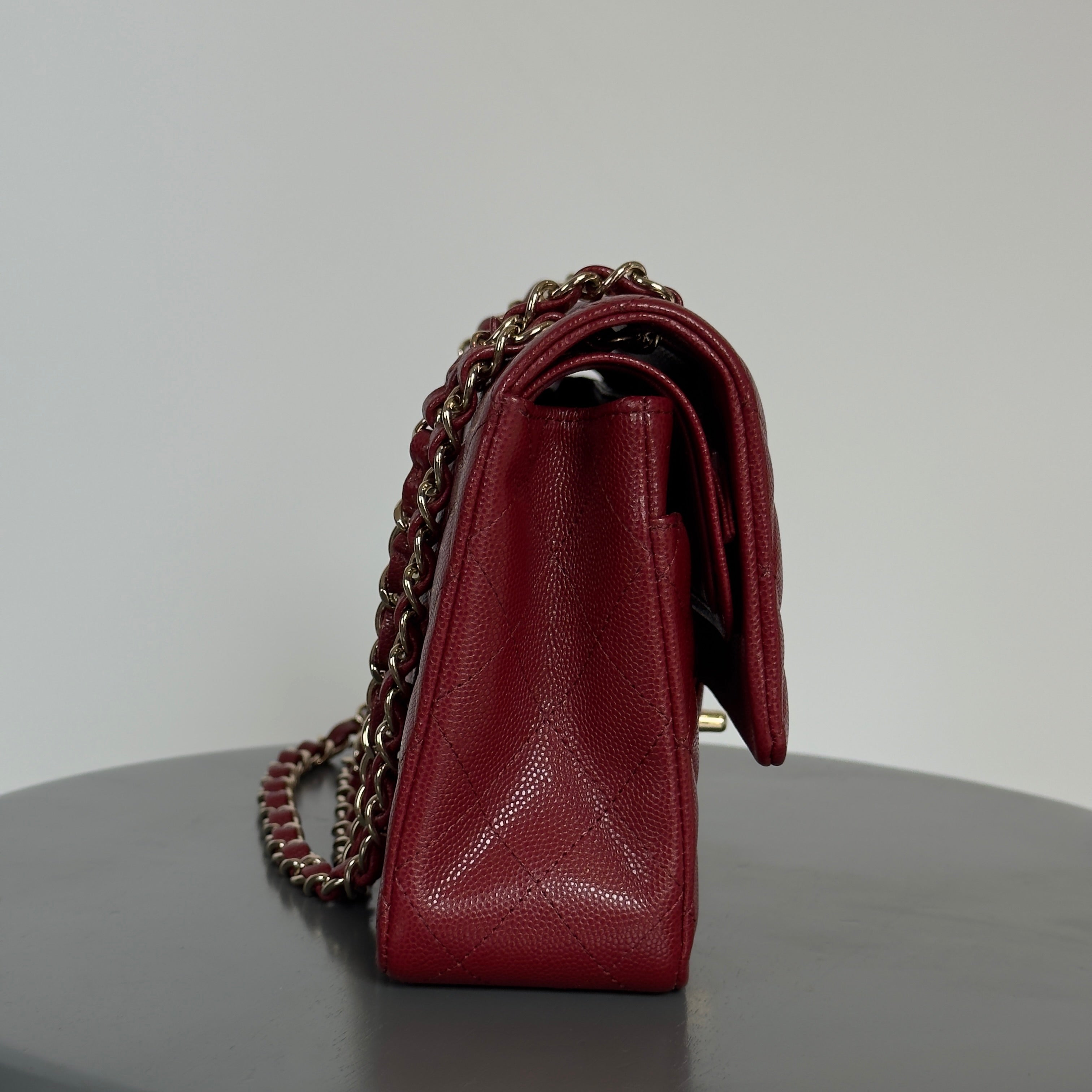 Chanel Medium Classic Double Flap Bag Burgundy Caviar With Gold Hardware - Queen May