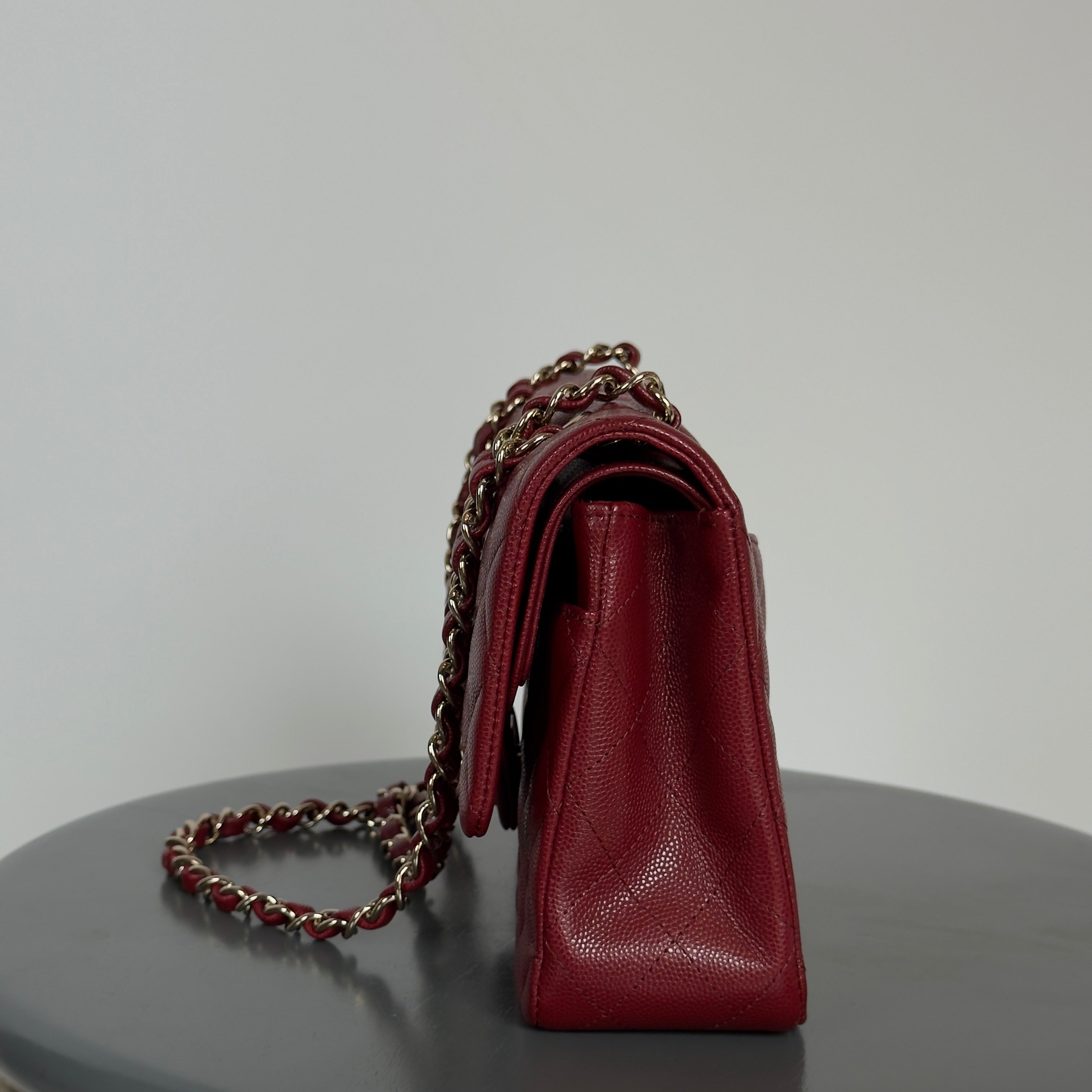 Chanel Medium Classic Double Flap Bag Burgundy Caviar With Gold Hardware - Queen May