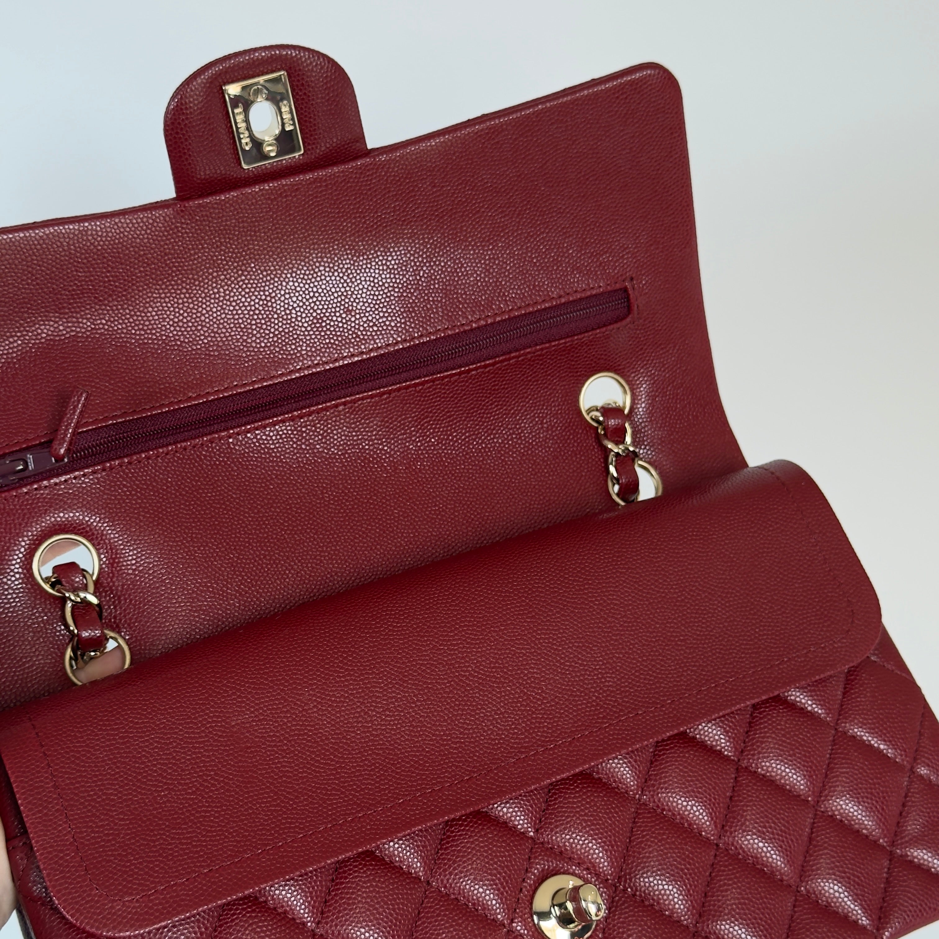 Chanel Medium Classic Double Flap Bag Burgundy Caviar With Gold Hardware - Queen May