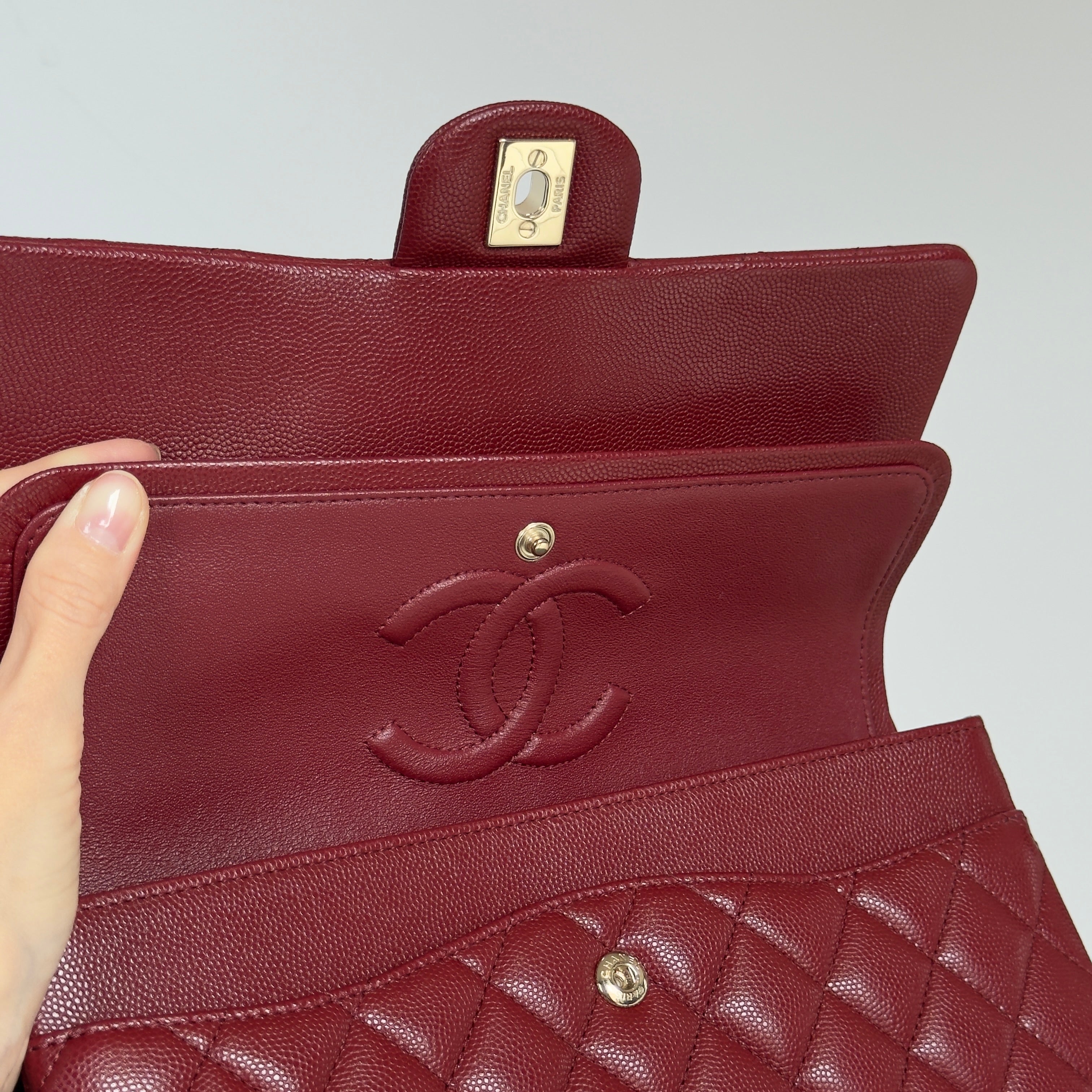 Chanel Medium Classic Double Flap Bag Burgundy Caviar With Gold Hardware - Queen May