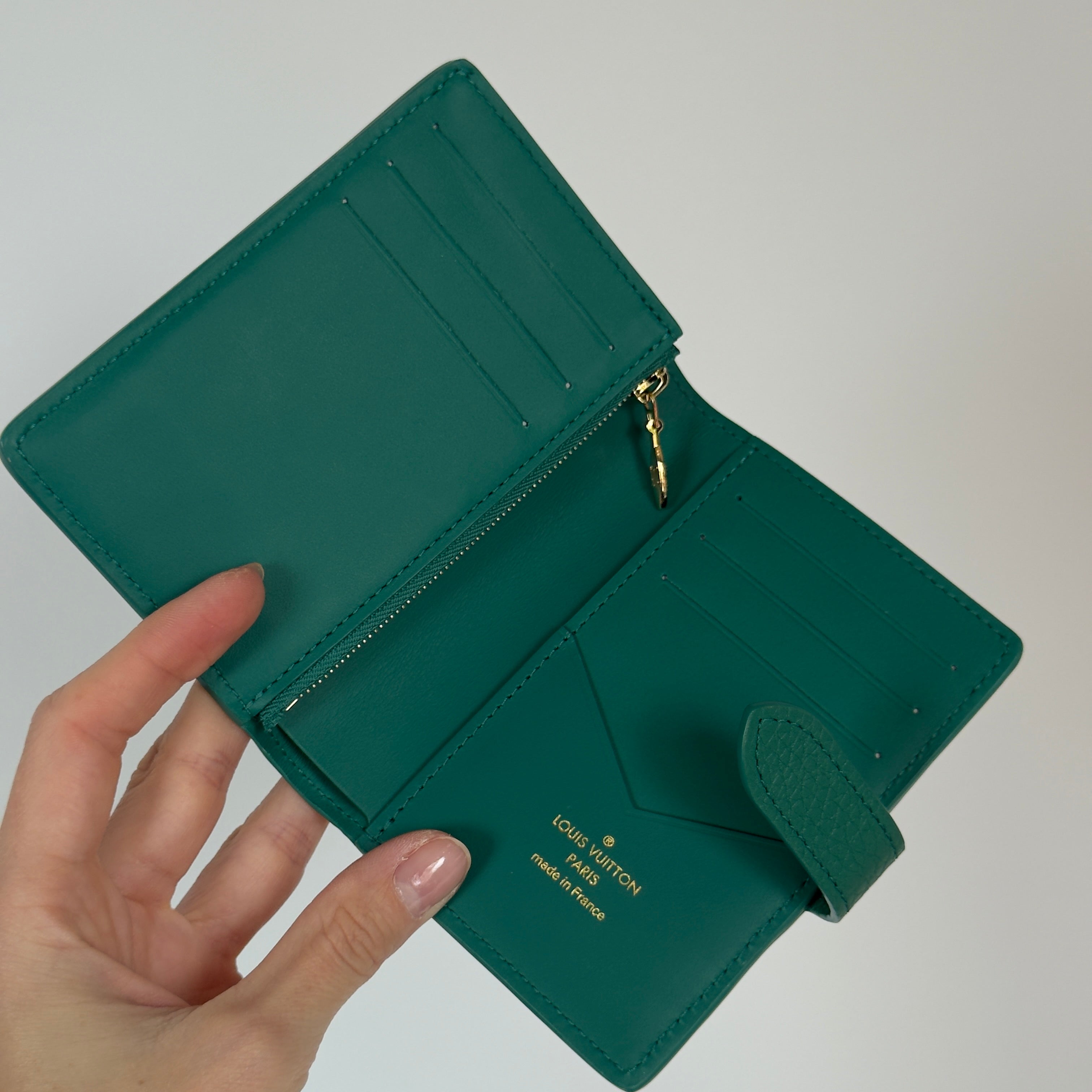 Louis Vuitton Vertical Wallet Taurillion Leather Compact Green - Queen May