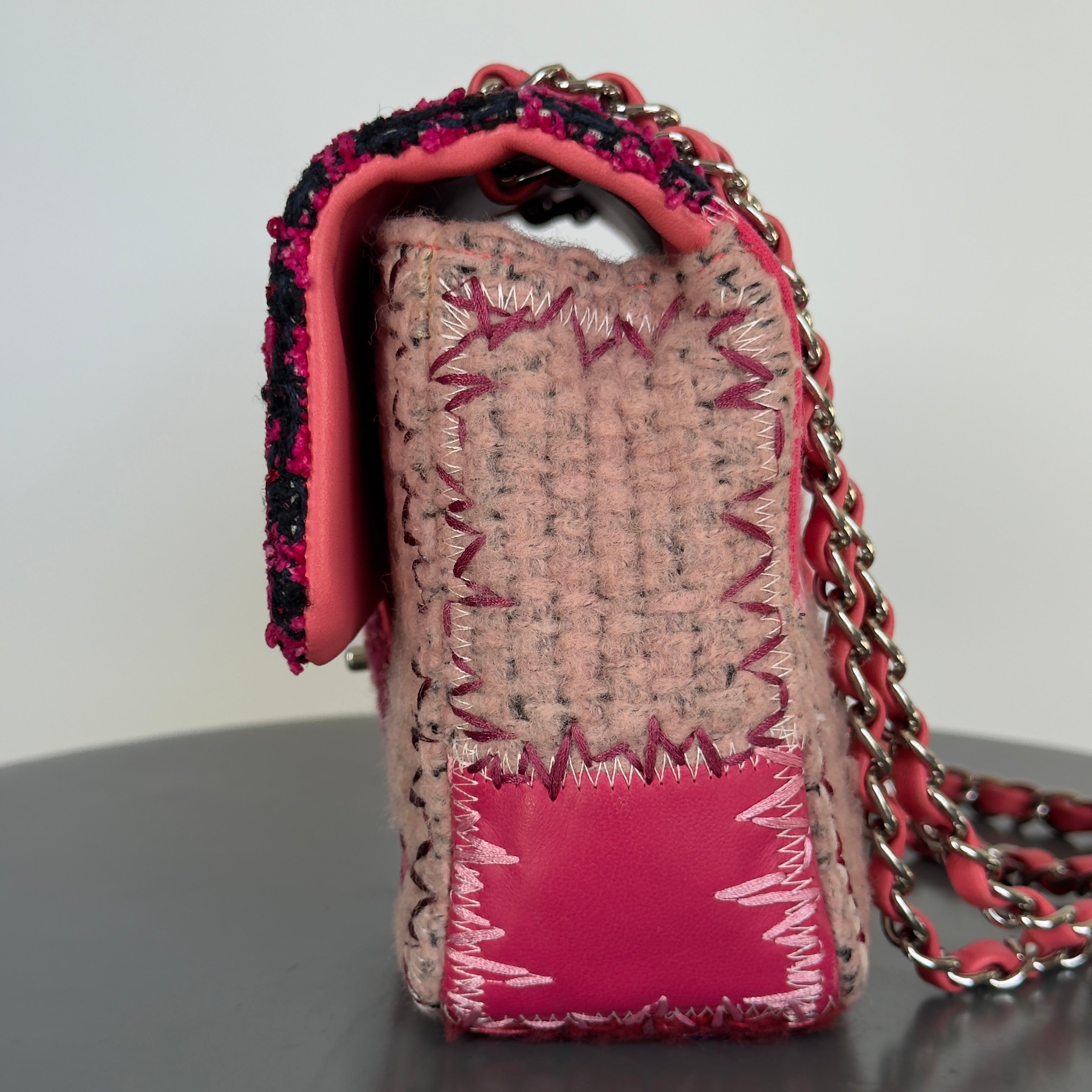 Ultra Rare Chanel Pink Tweed Patchwork Flap Bag - Queen May