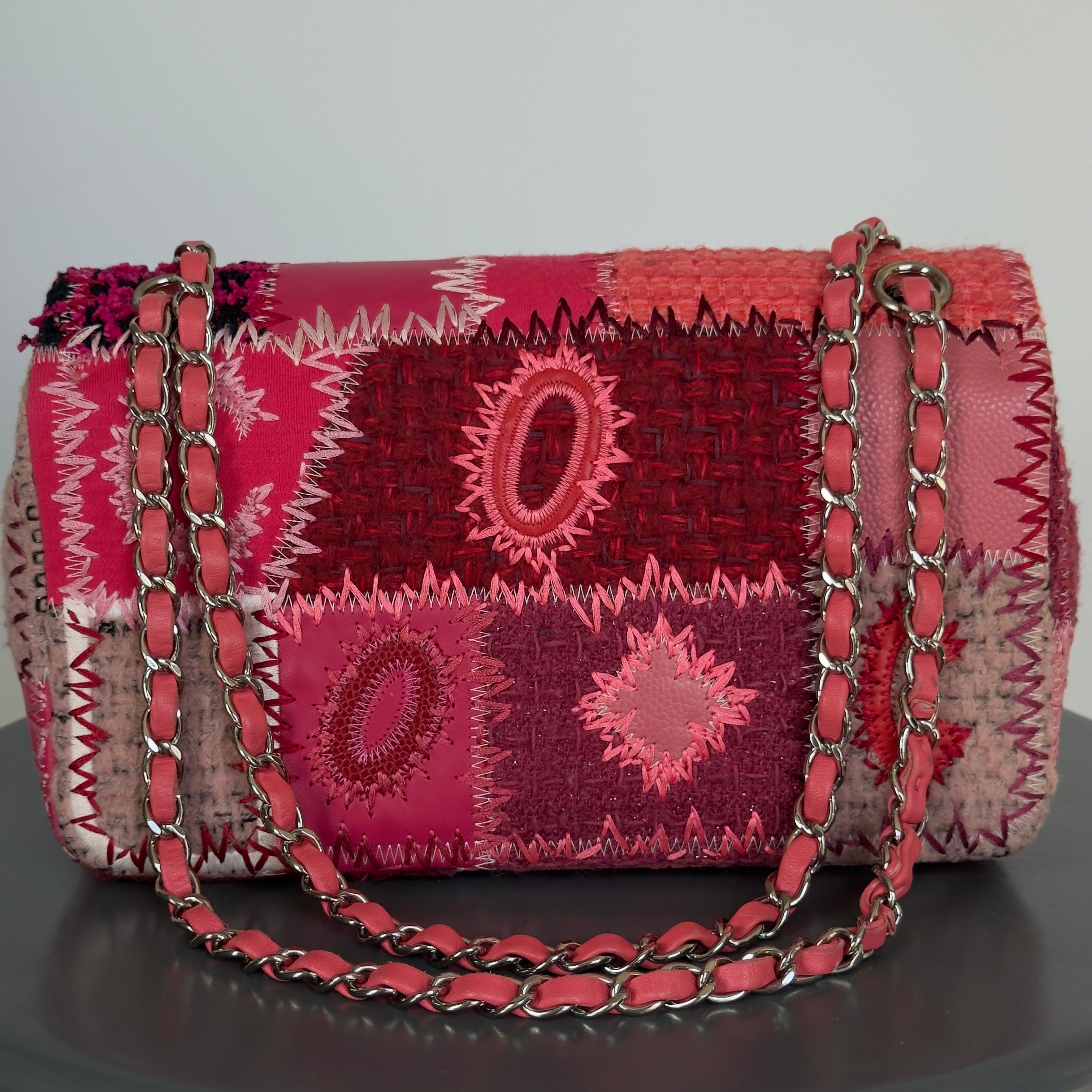 Ultra Rare Chanel Pink Tweed Patchwork Flap Bag - Queen May