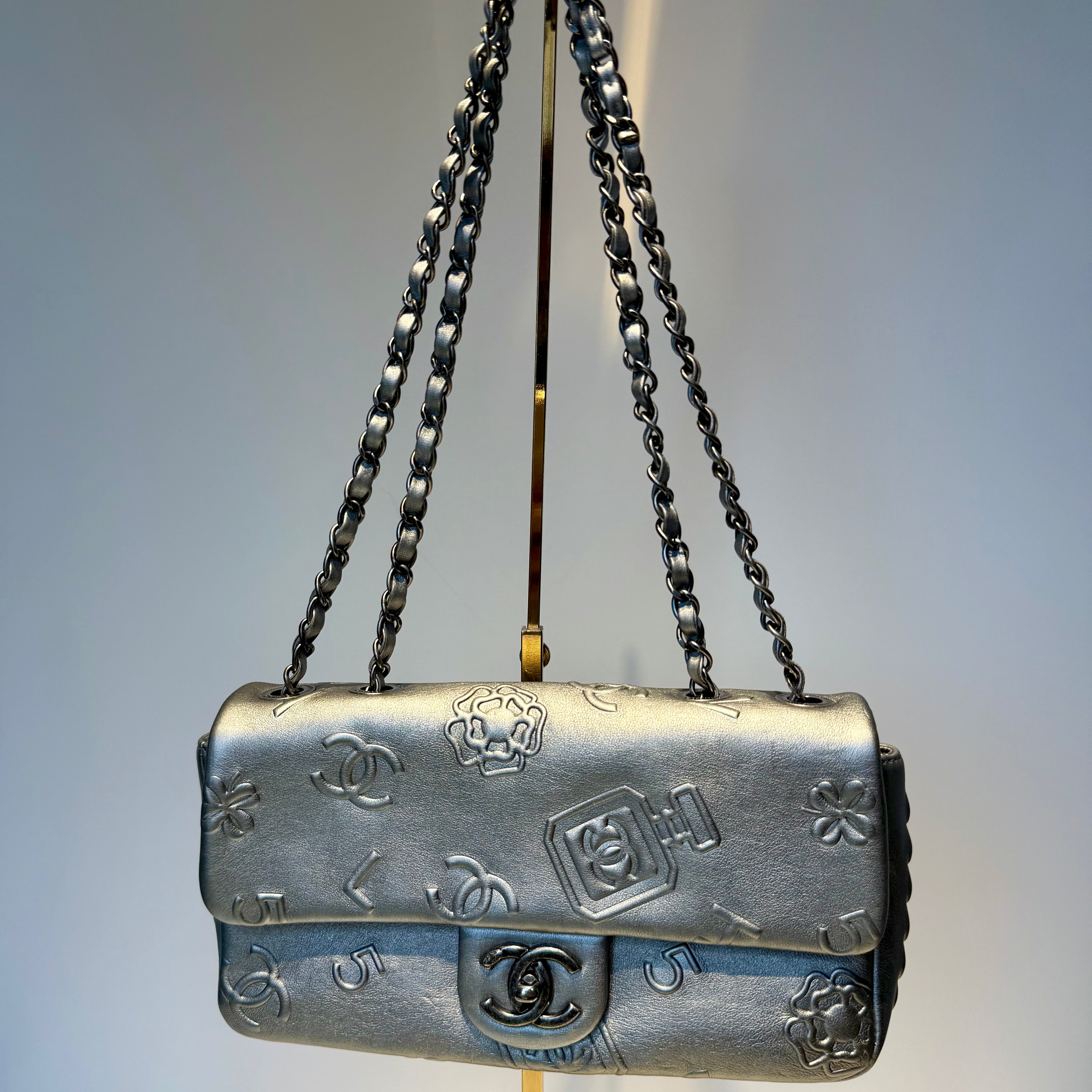Chanel Silver Leather Medium Precious Symbols Bag - Queen May