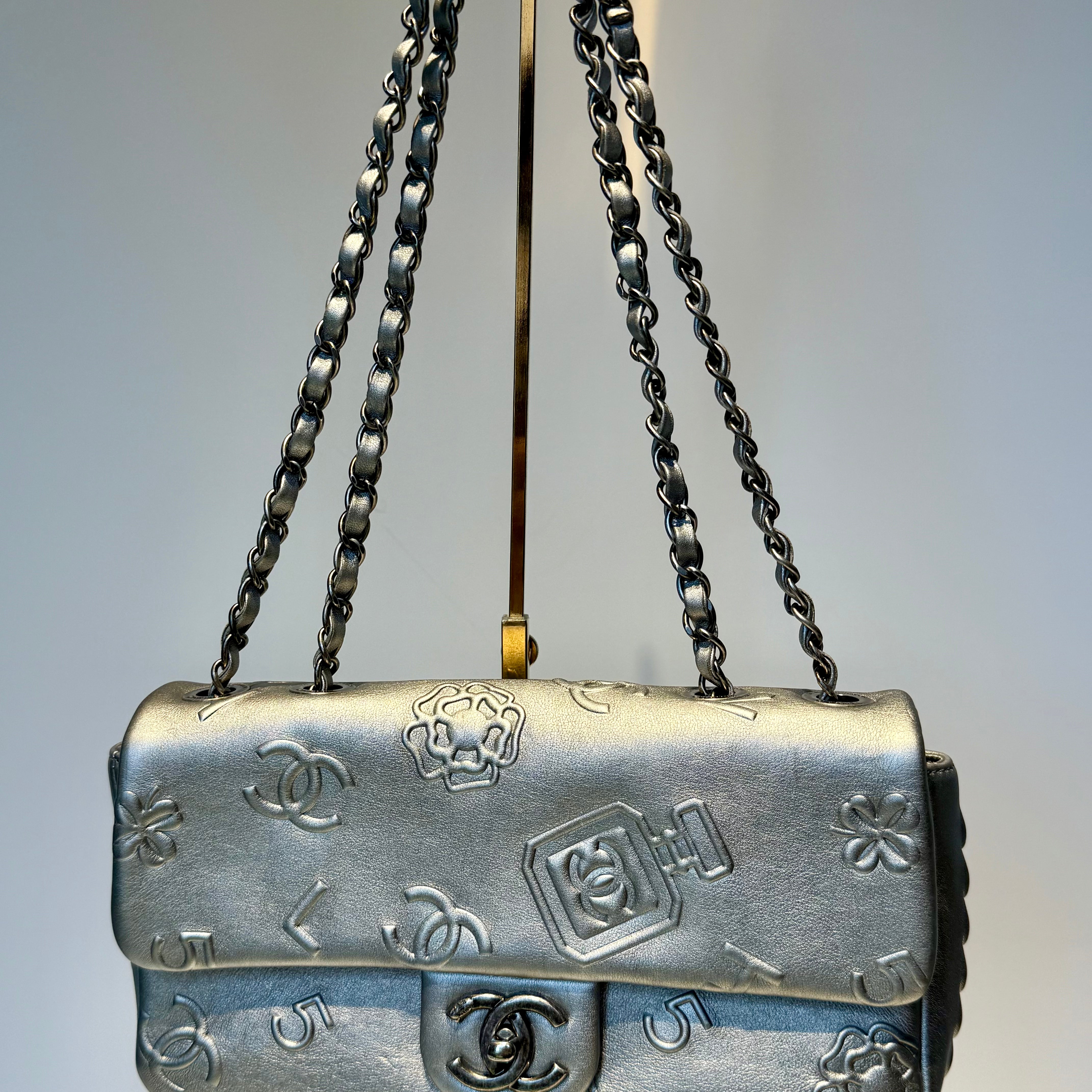 Chanel Silver Leather Medium Precious Symbols Bag - Queen May