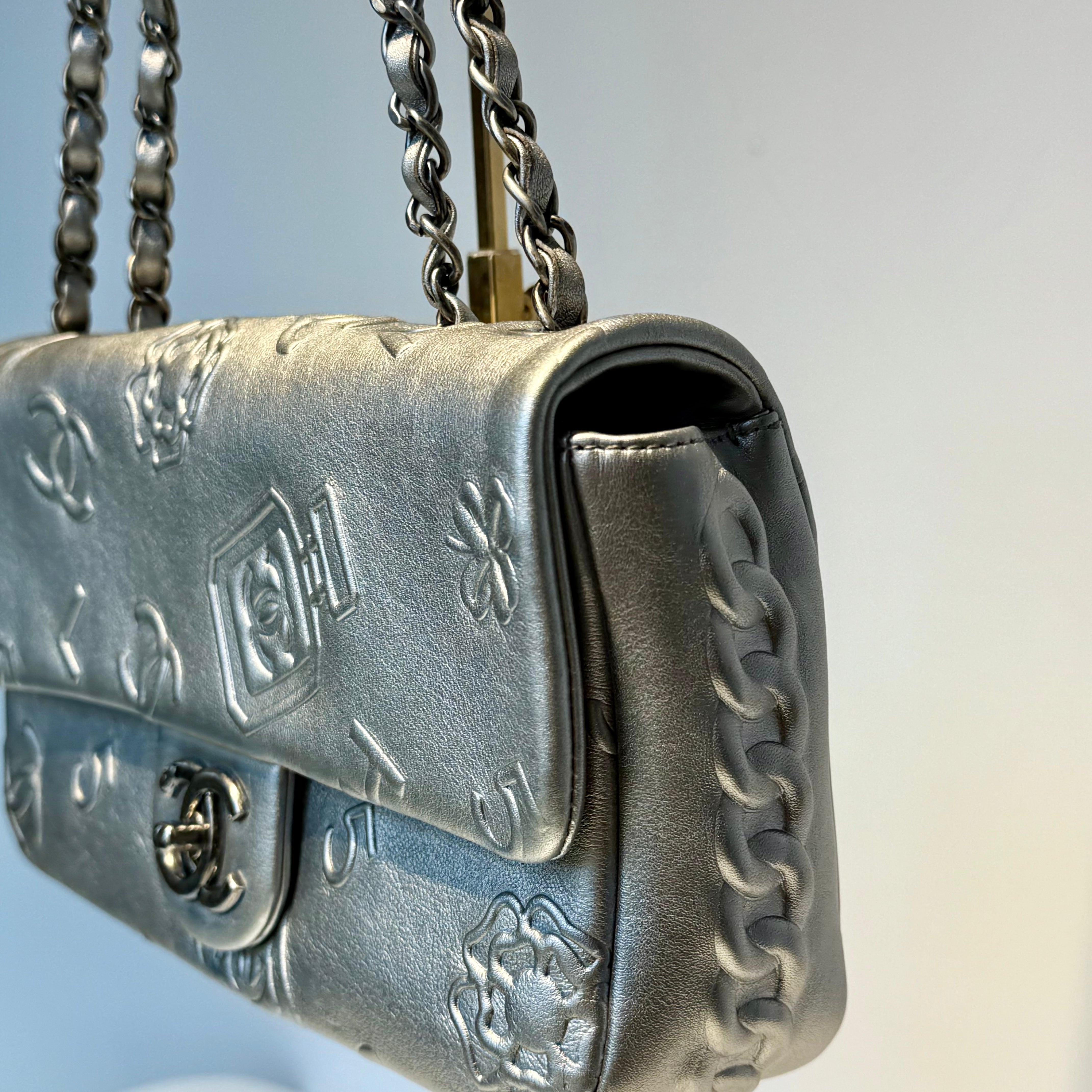 Chanel Silver Leather Medium Precious Symbols Bag - Queen May