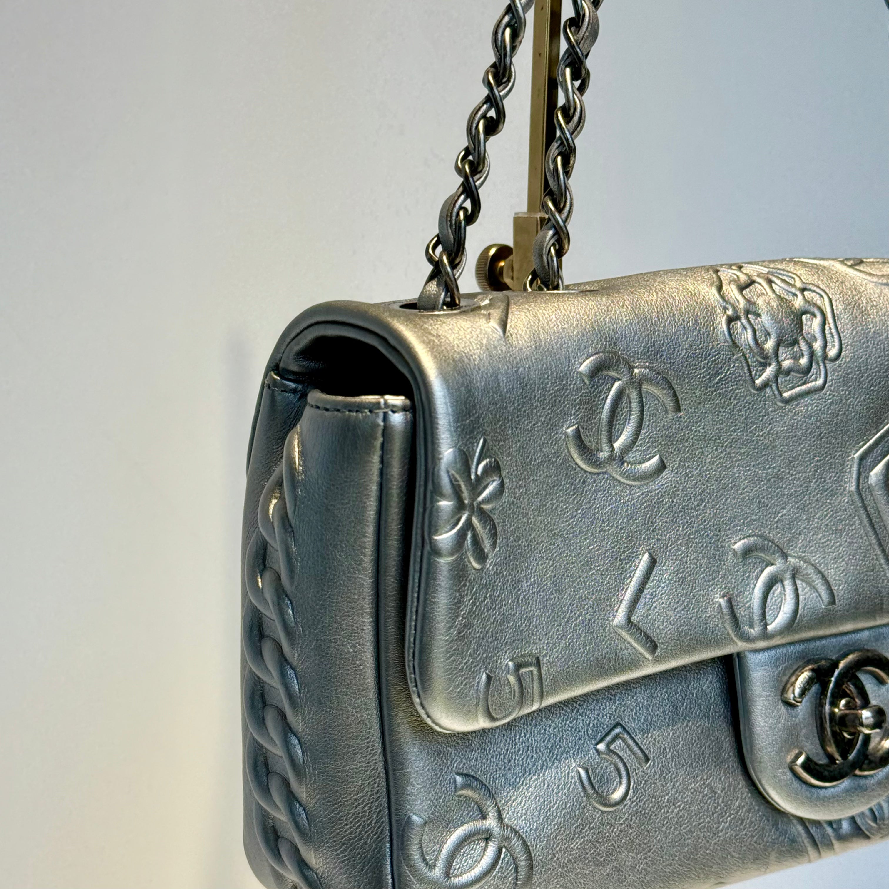Chanel Silver Leather Medium Precious Symbols Bag - Queen May