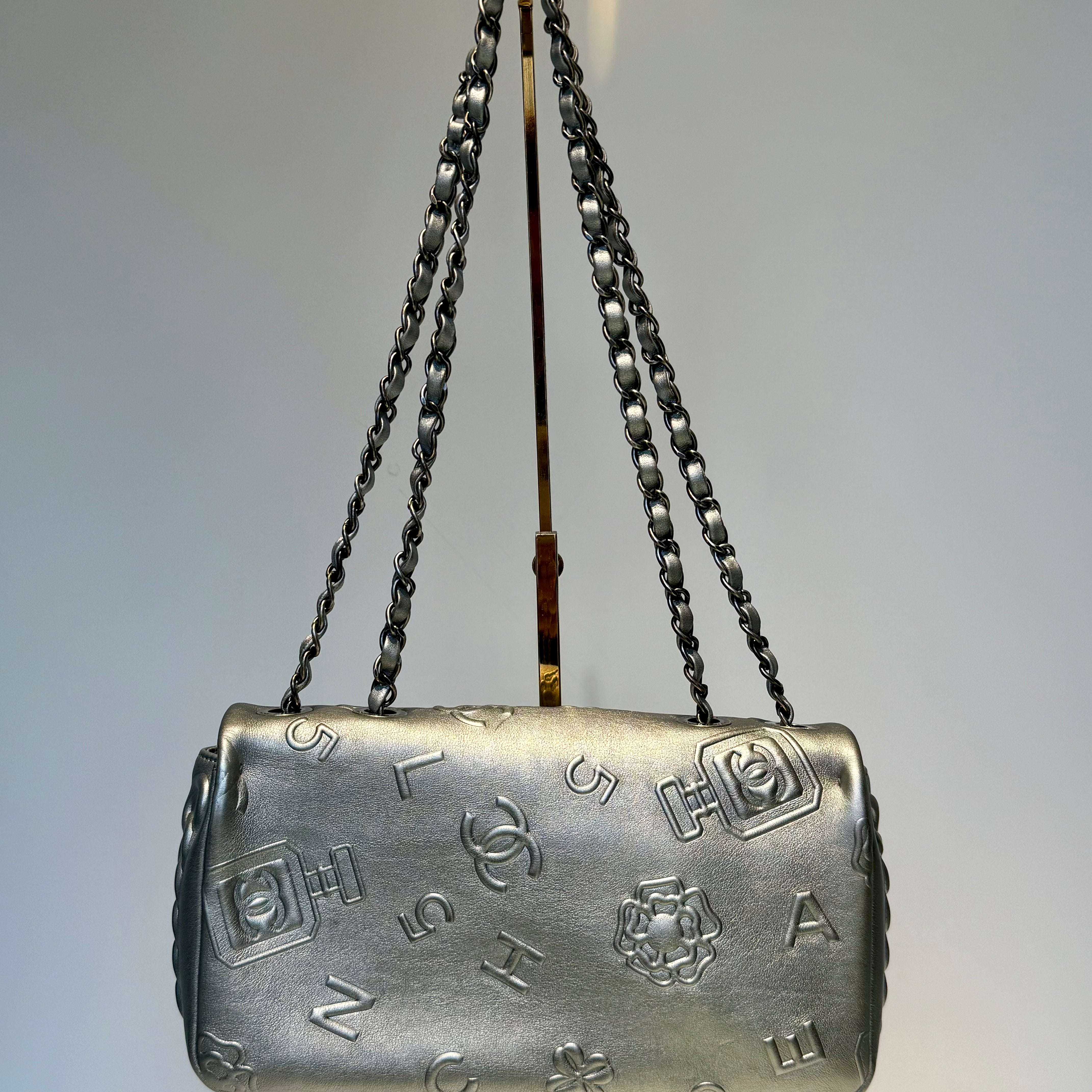 Chanel Silver Leather Medium Precious Symbols Bag - Queen May
