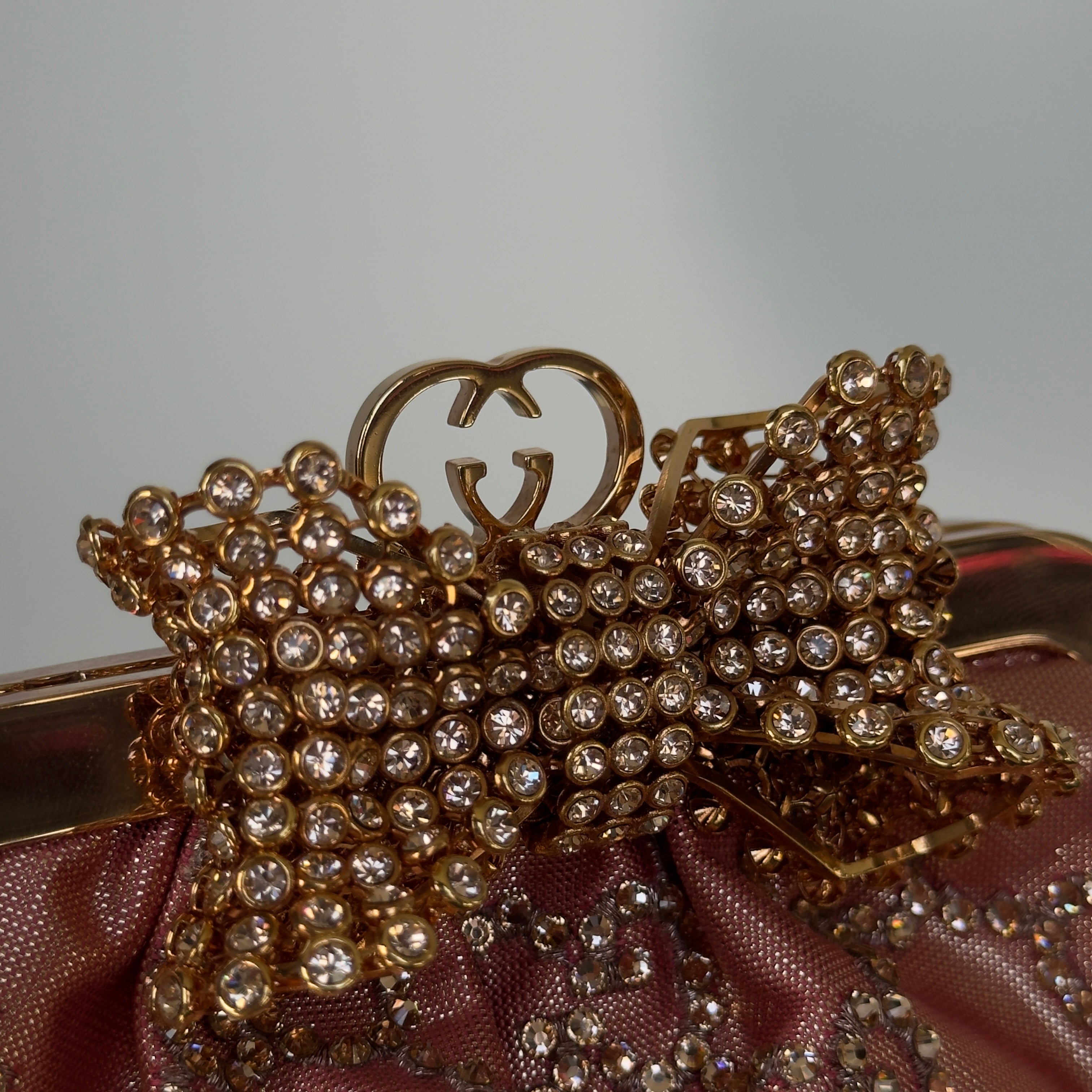 Gucci Bow Small Embellished Satin Clutch