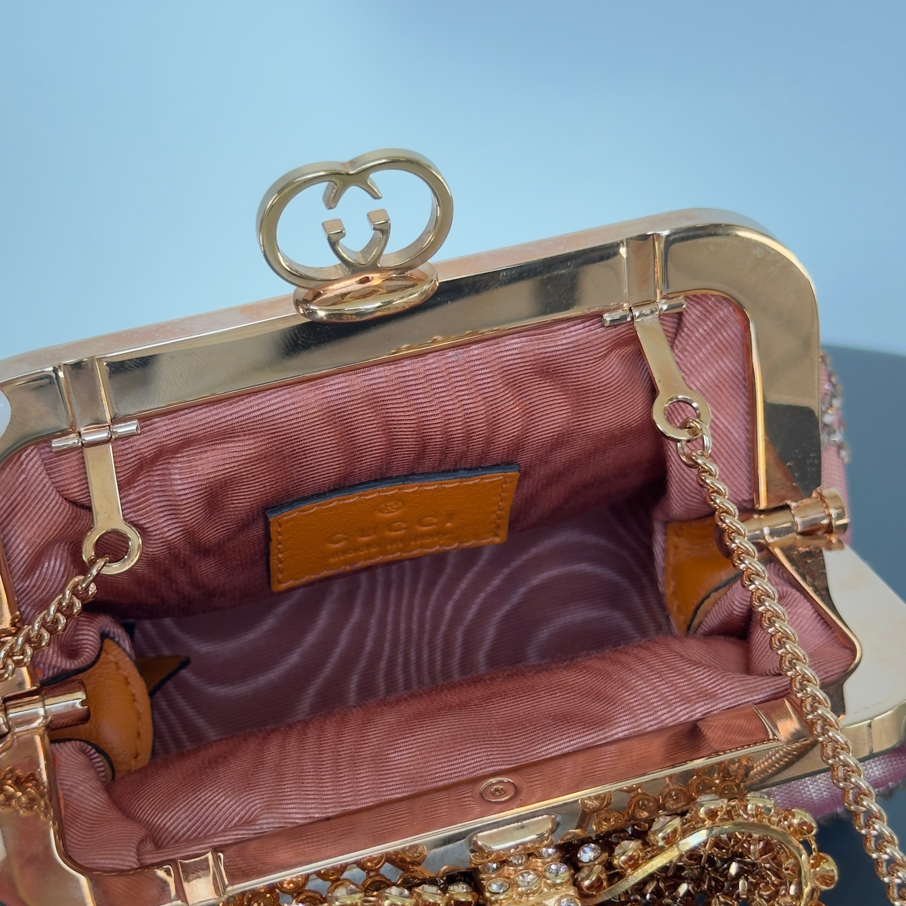 Gucci Bow Small Embellished Satin Clutch