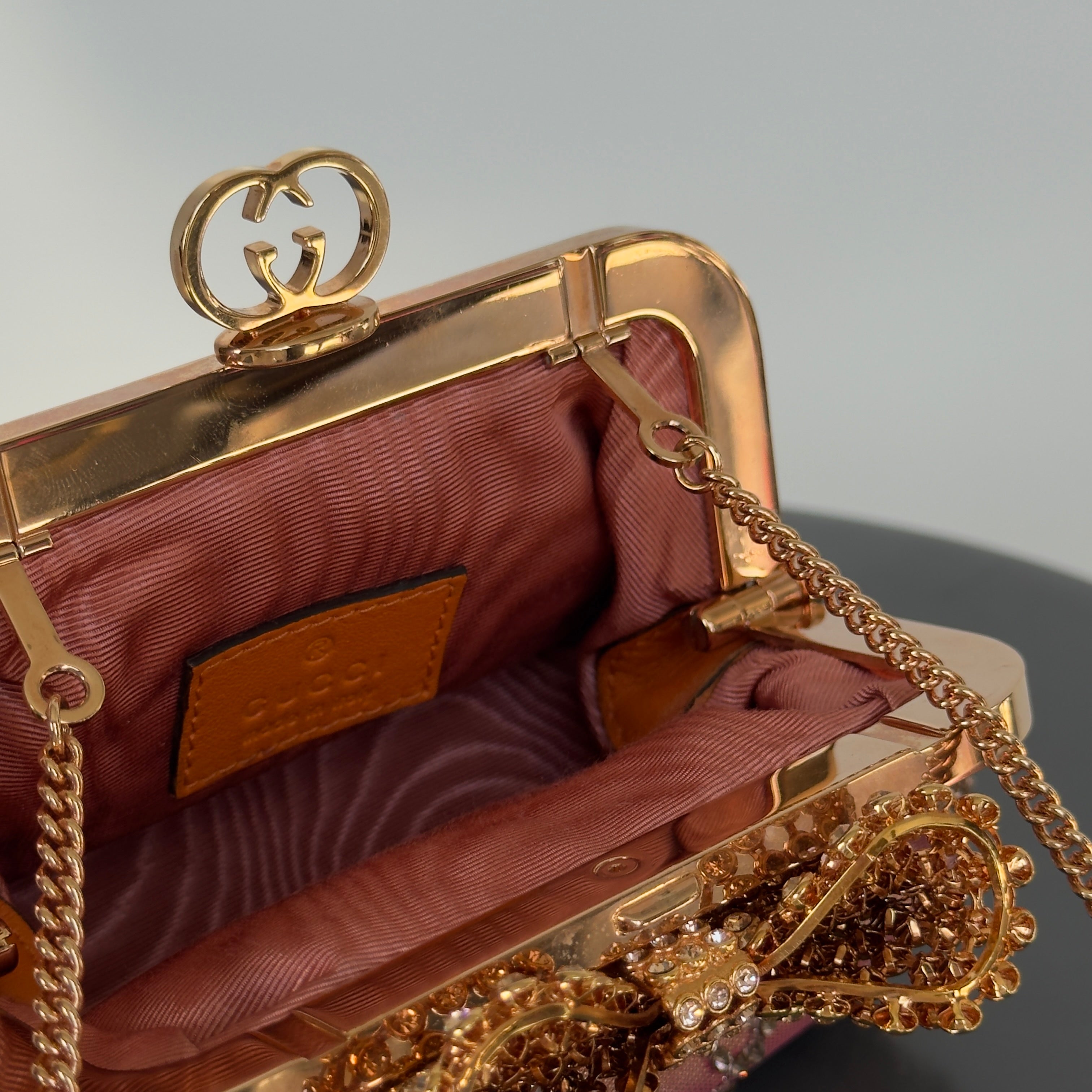 Gucci Bow Small Embellished Satin Clutch