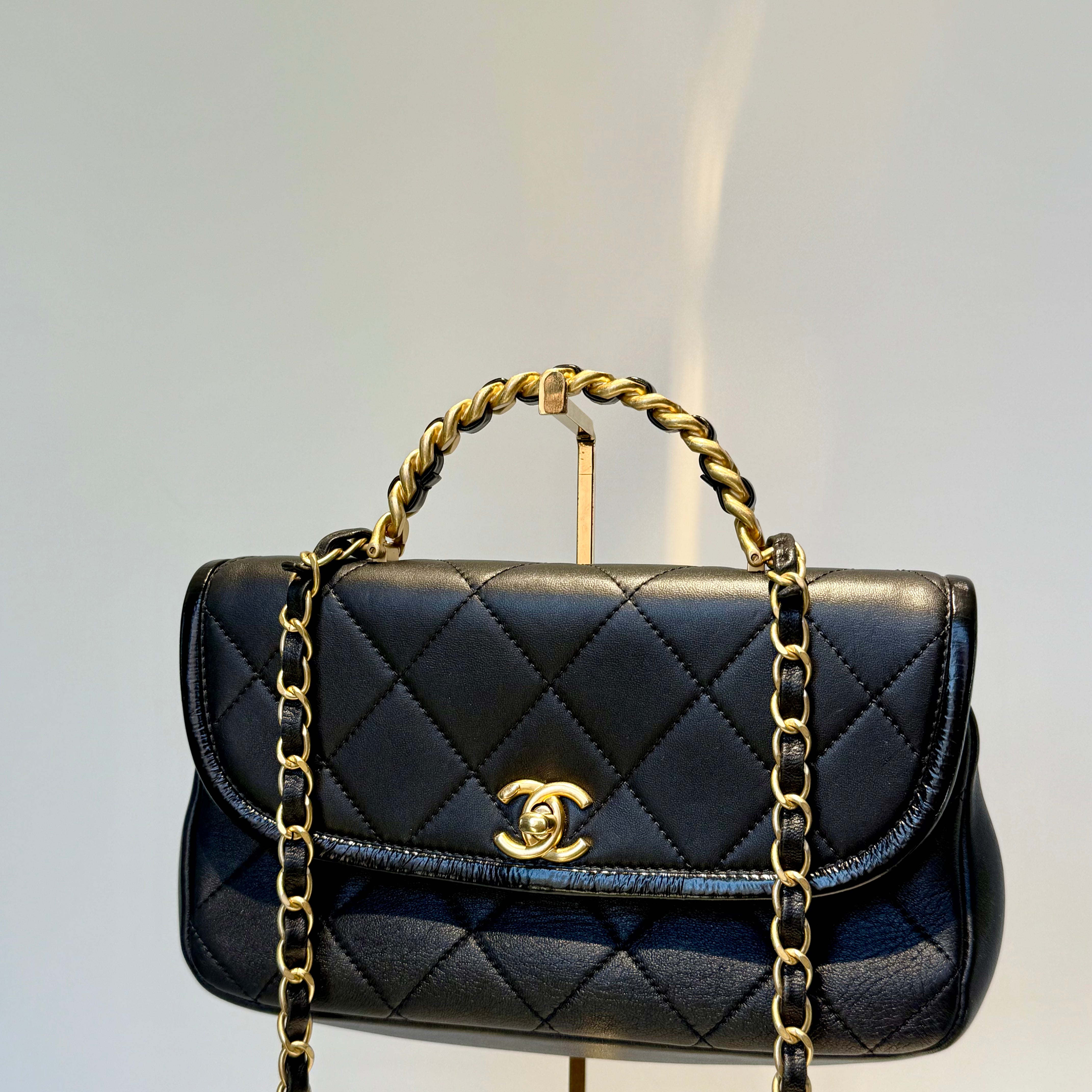 Chanel CC Chain Handle Flap Bag Quilted Crumpled Lambskin - Queen May