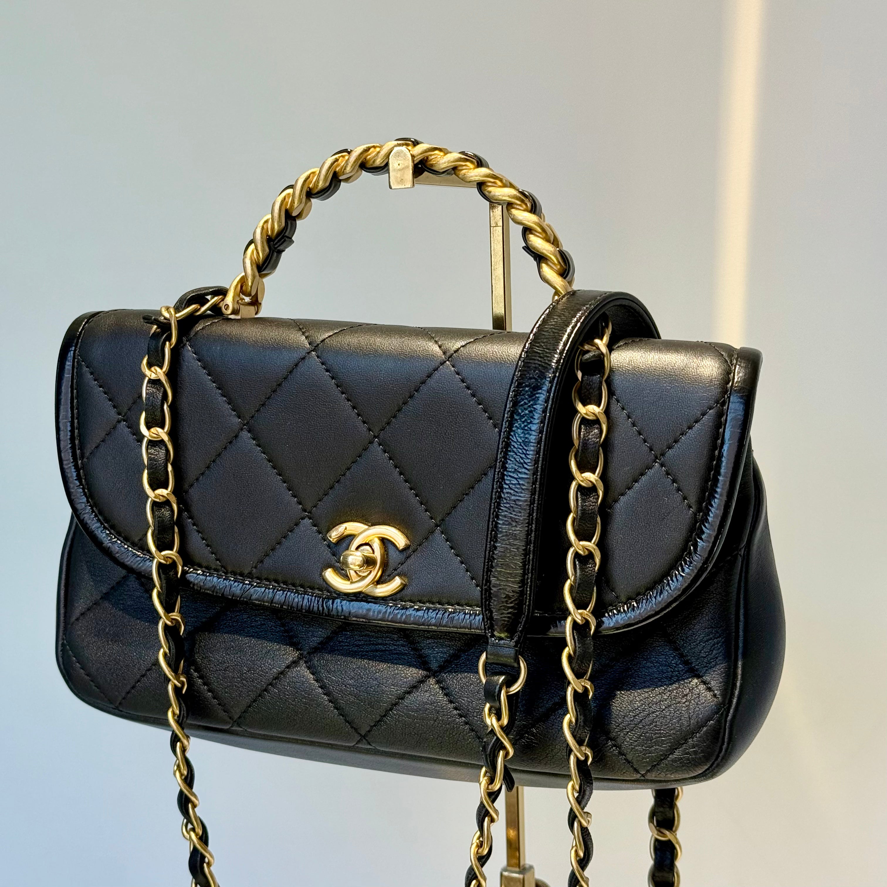 Chanel CC Chain Handle Flap Bag Quilted Crumpled Lambskin - Queen May