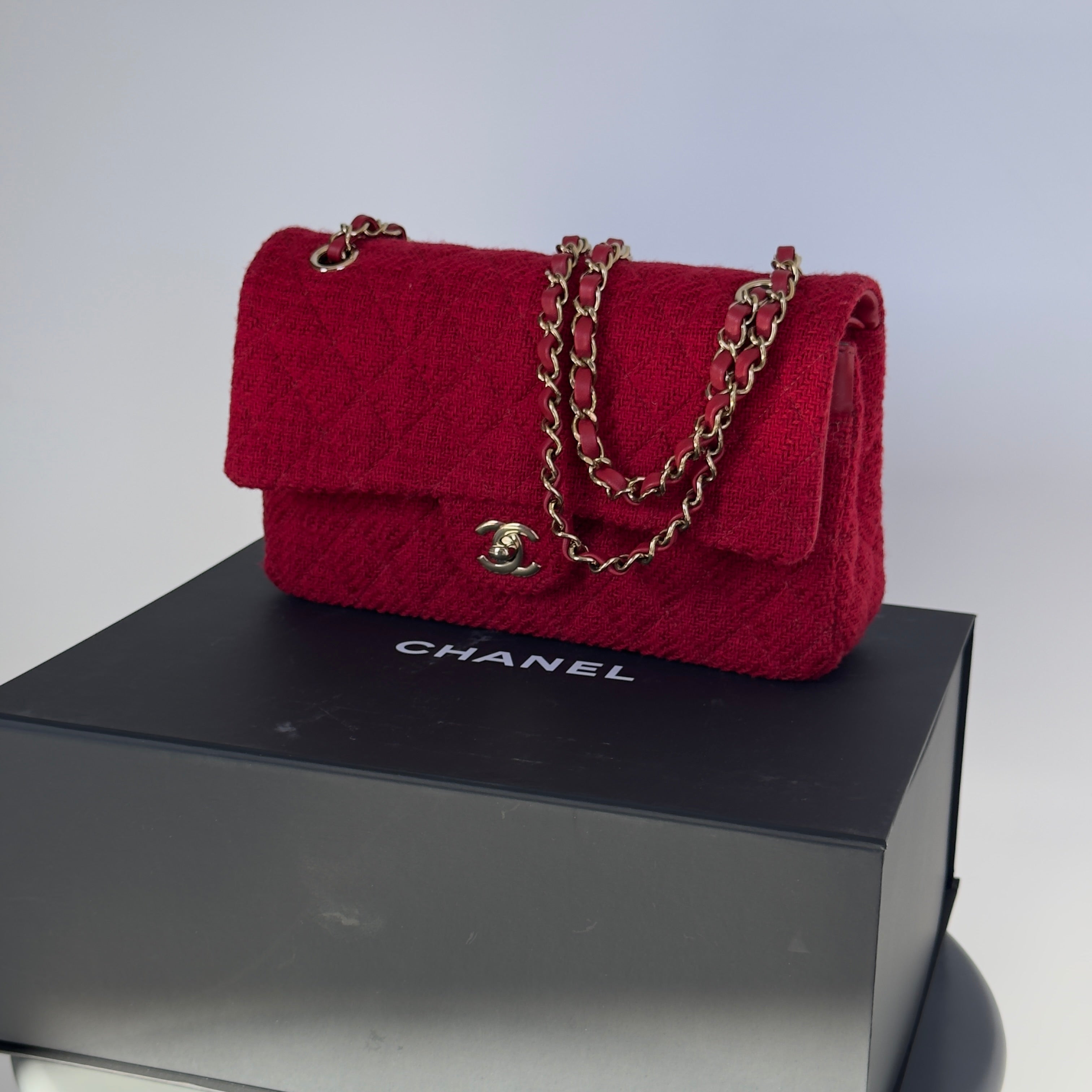 Chanel Red Wool & Tweed Medium Double Flap Bag - Queen May