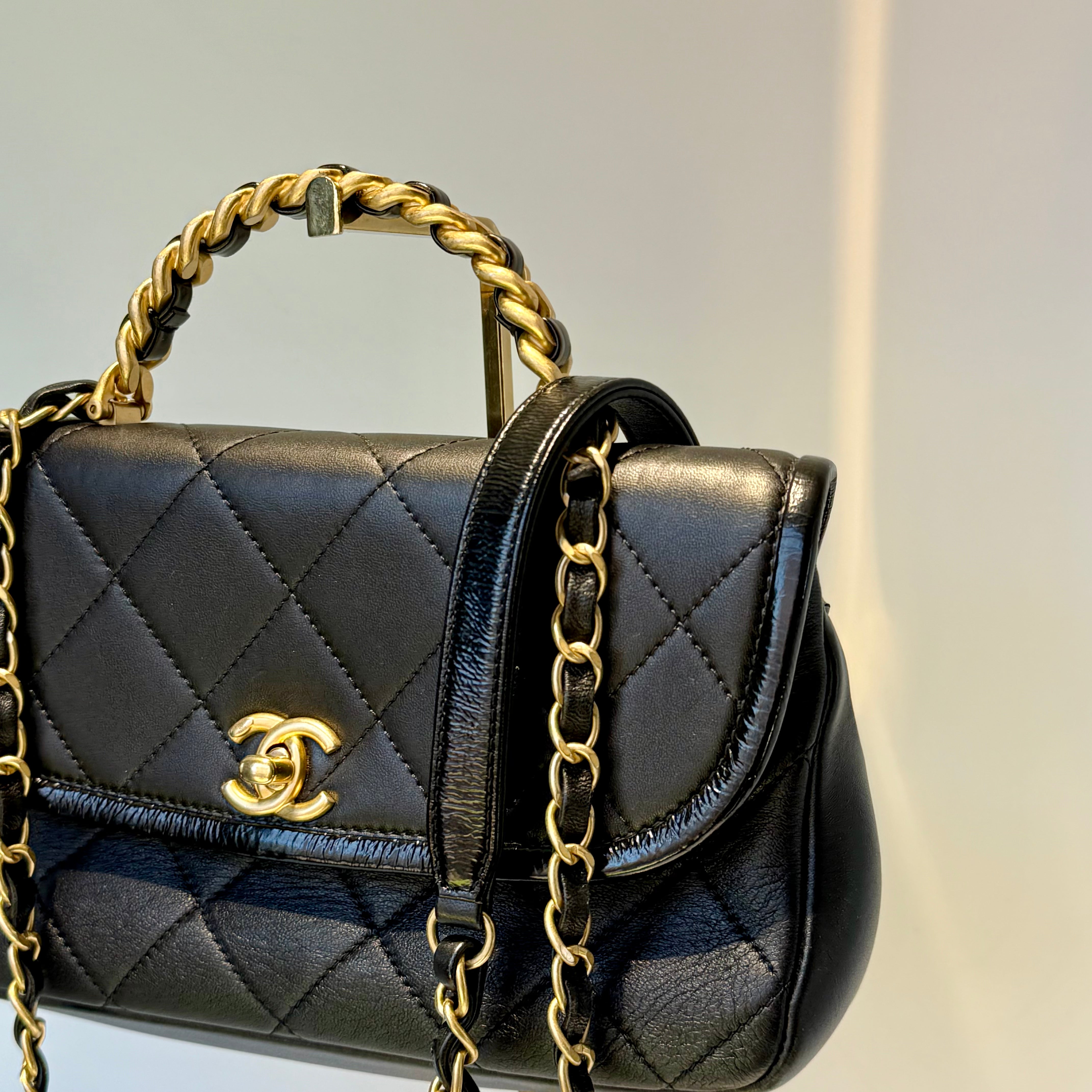 Chanel CC Chain Handle Flap Bag Quilted Crumpled Lambskin - Queen May