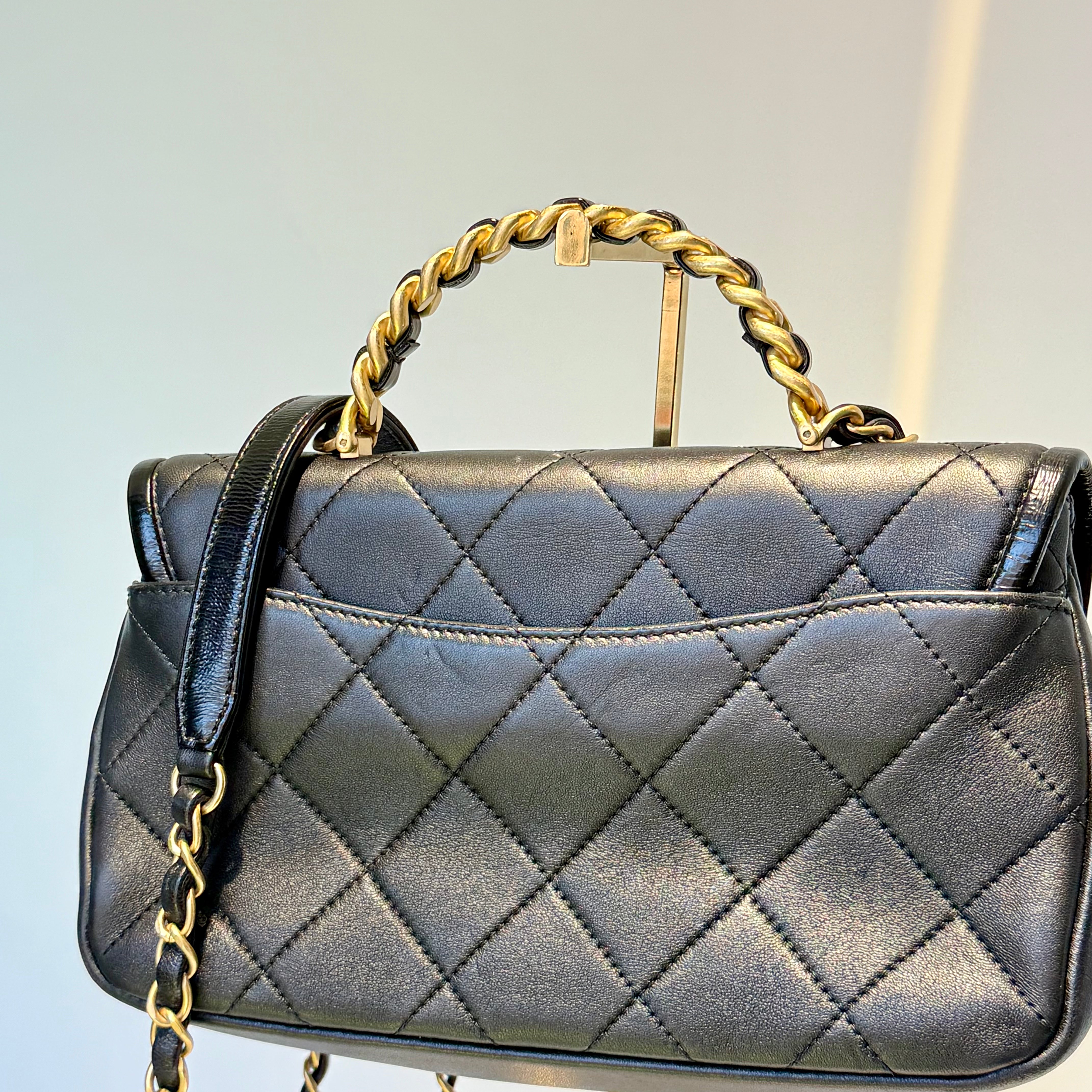 Chanel CC Chain Handle Flap Bag Quilted Crumpled Lambskin - Queen May