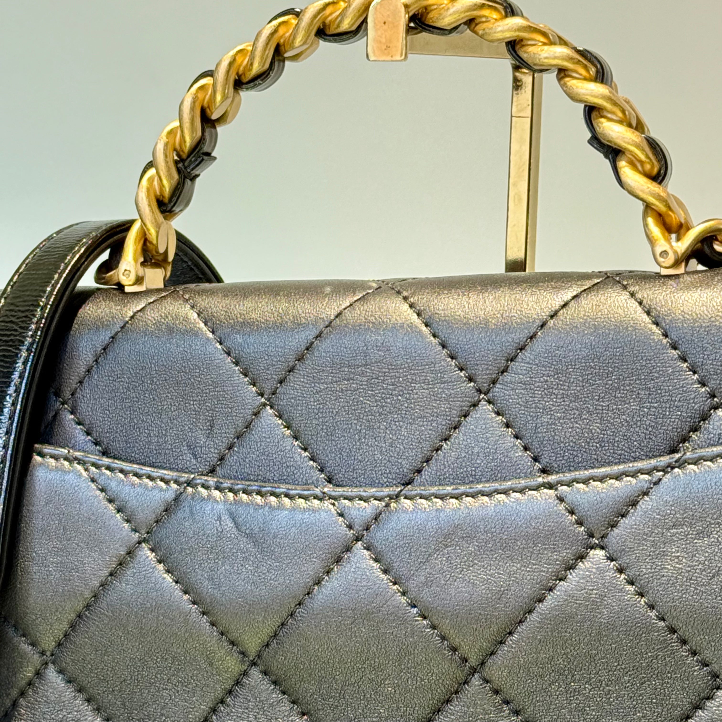 Chanel CC Chain Handle Flap Bag Quilted Crumpled Lambskin - Queen May
