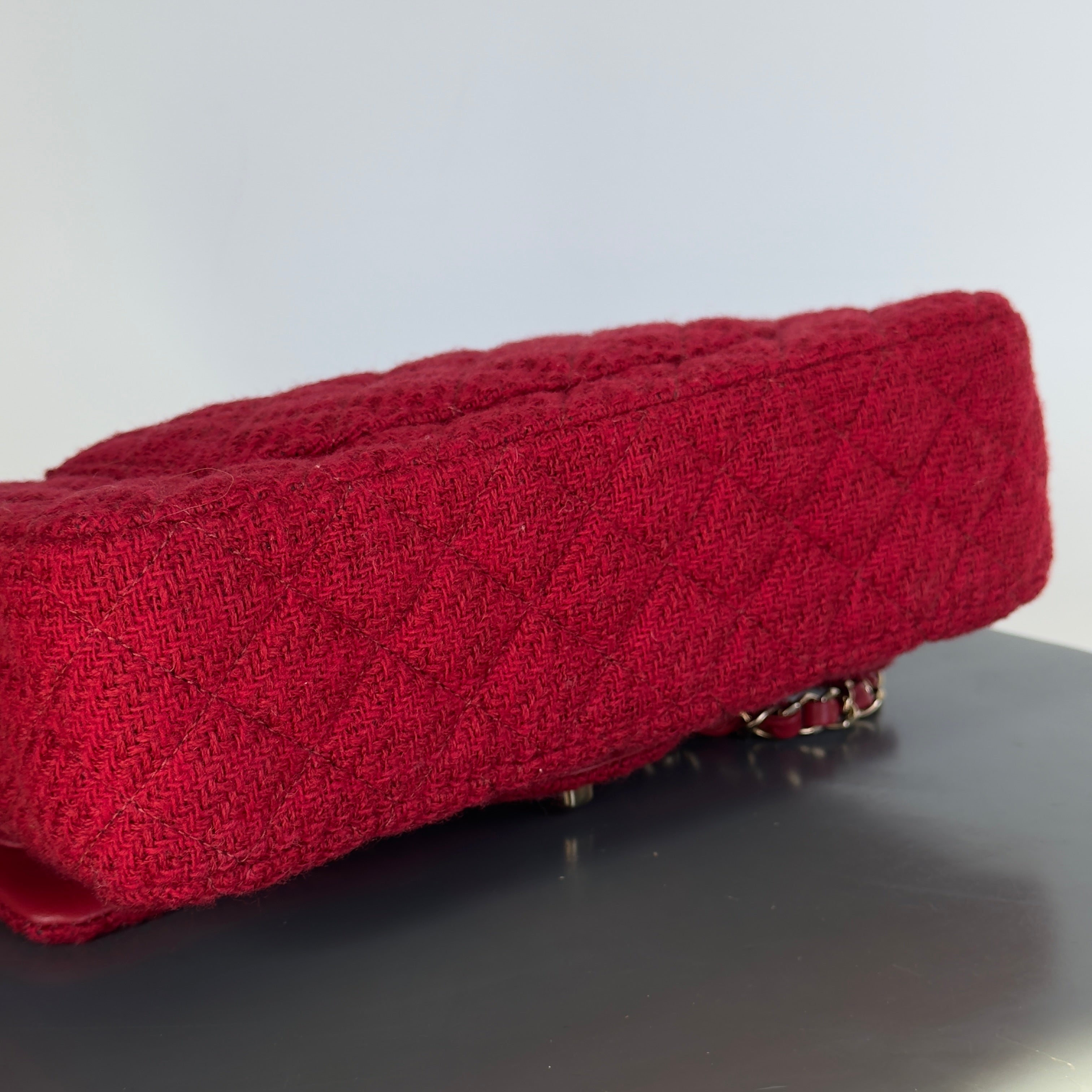 Chanel Red Wool & Tweed Medium Double Flap Bag - Queen May