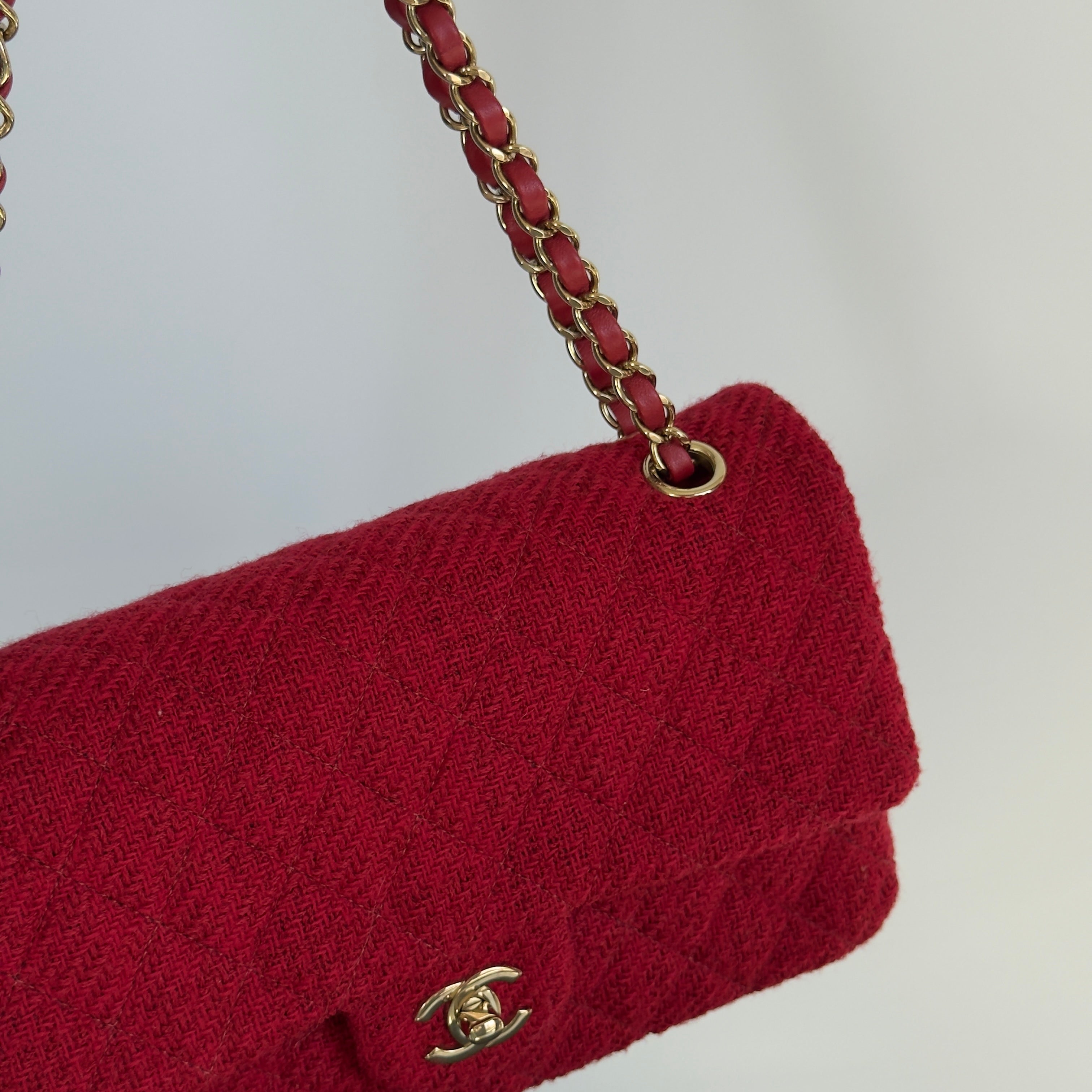 Chanel Red Wool & Tweed Medium Double Flap Bag - Queen May