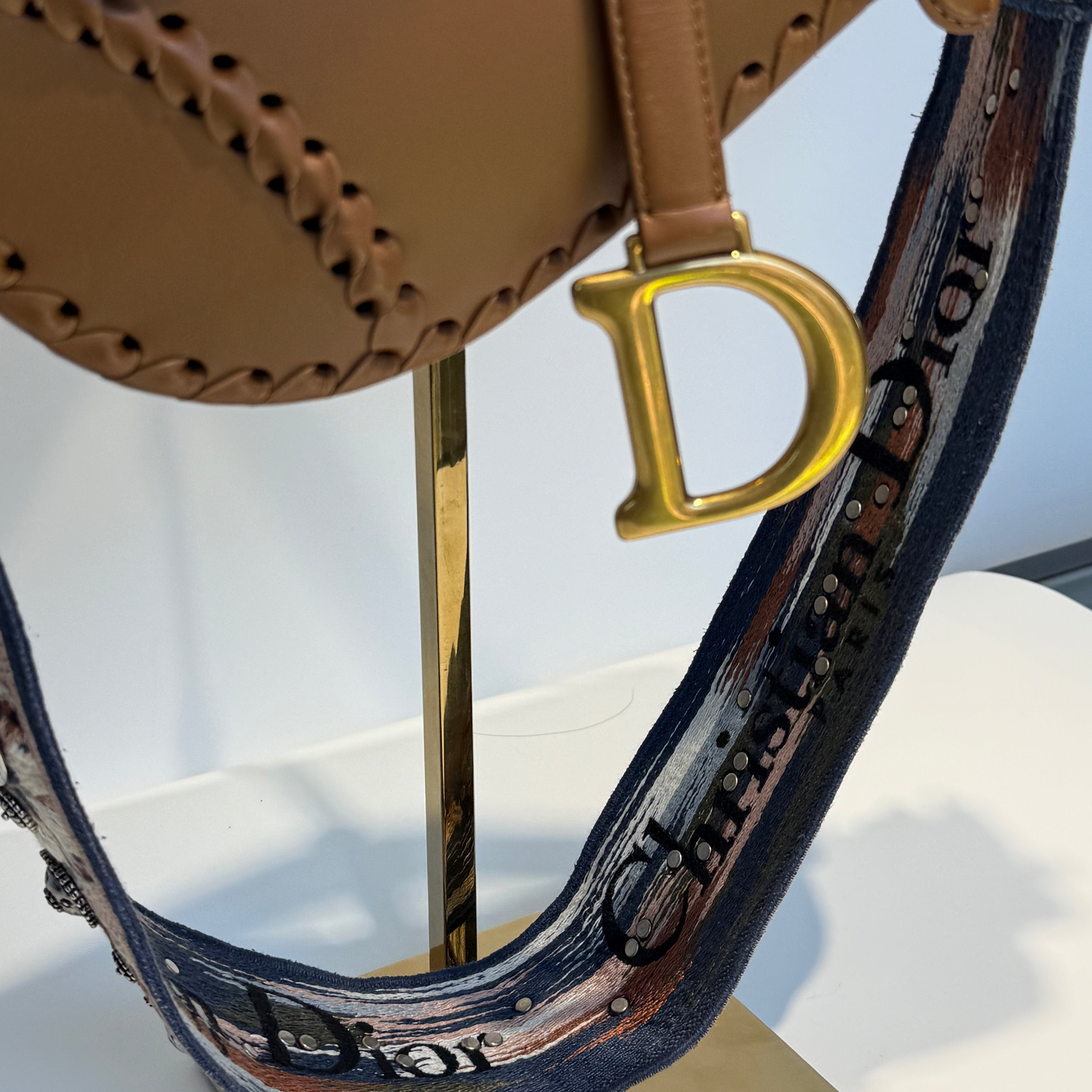 Christian Dior Whipstitch Saddle Bag With Embroidered Studded Canvas Kaleidoscope Strap - Queen May
