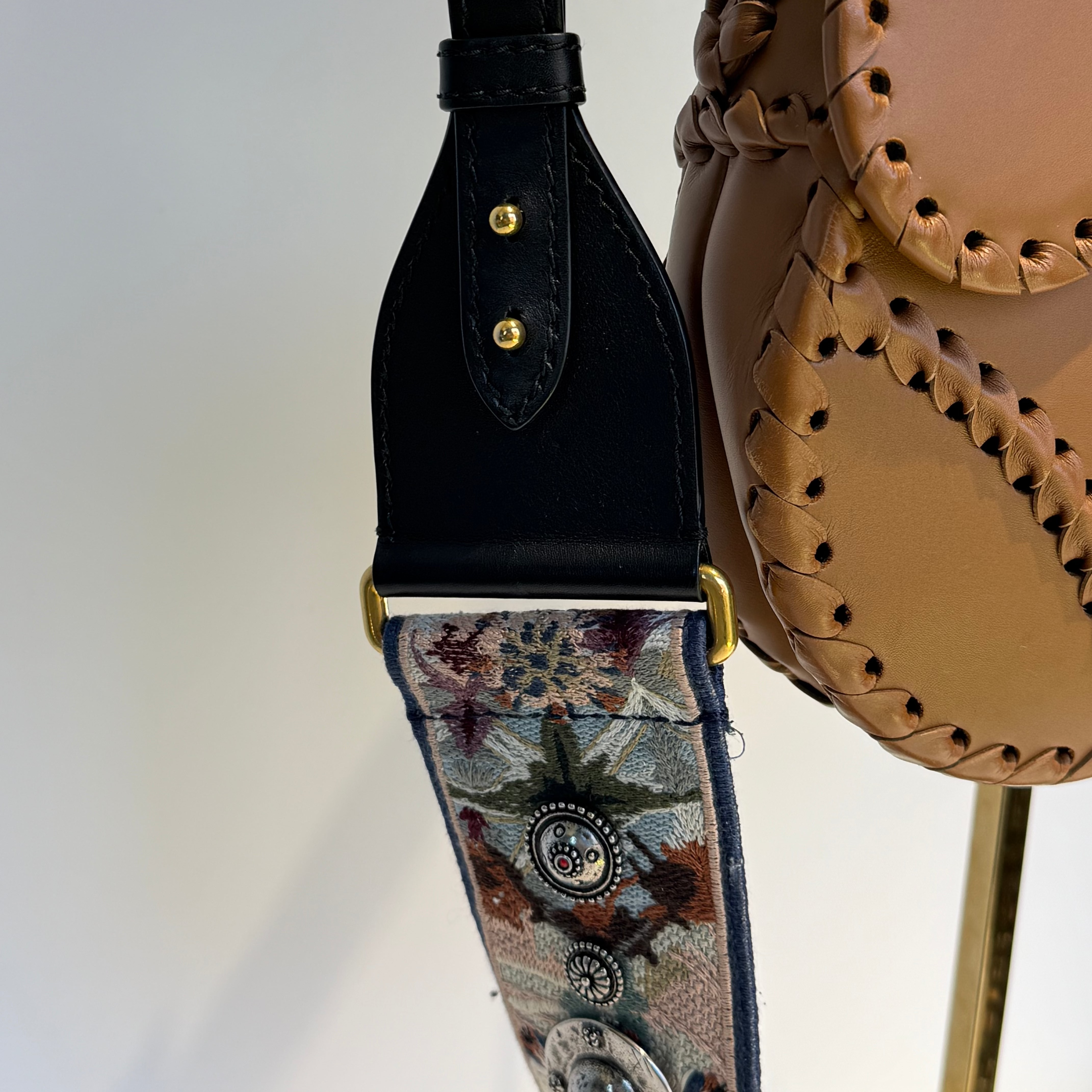 Christian Dior Whipstitch Saddle Bag With Embroidered Studded Canvas Kaleidoscope Strap - Queen May