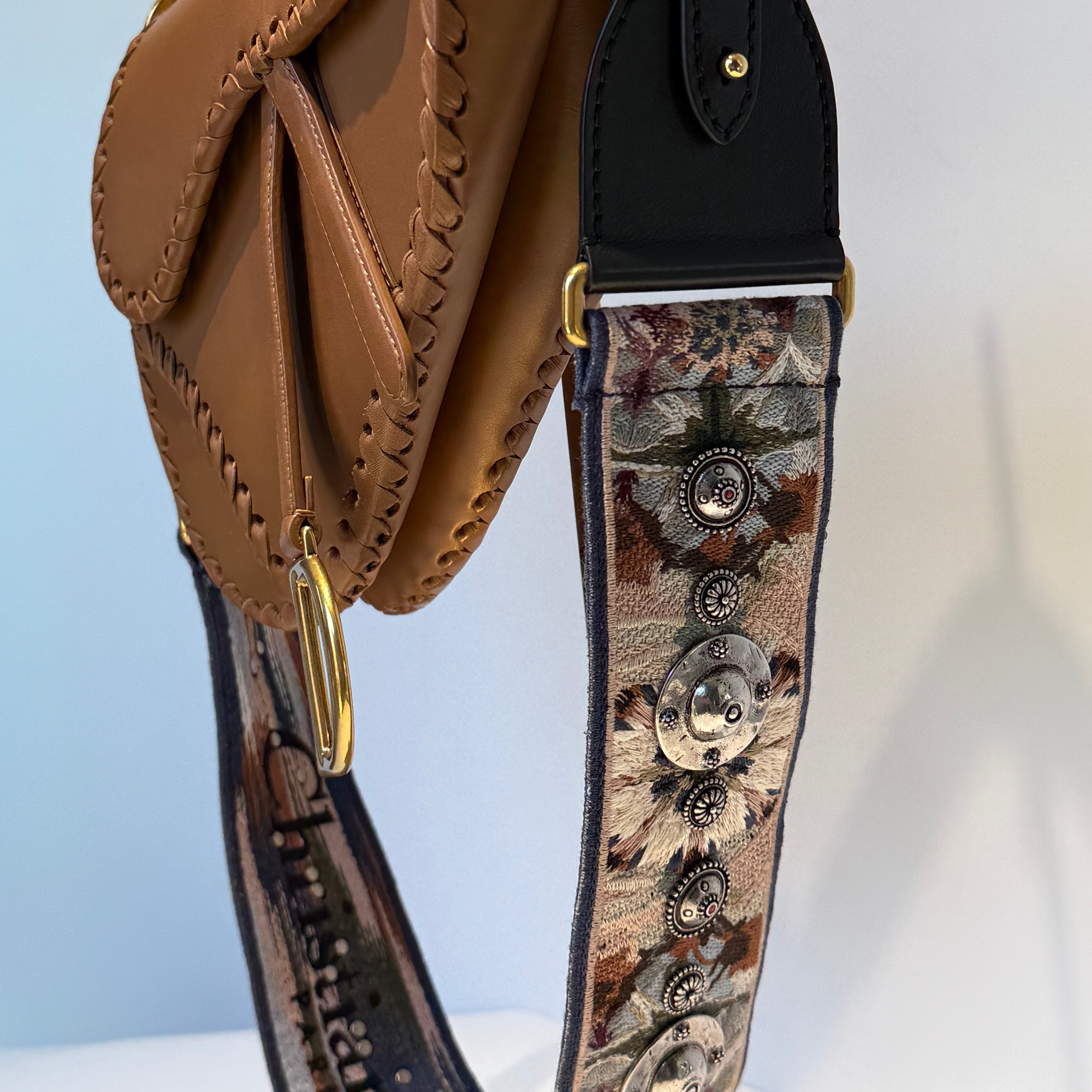 Christian Dior Whipstitch Saddle Bag With Embroidered Studded Canvas Kaleidoscope Strap - Queen May
