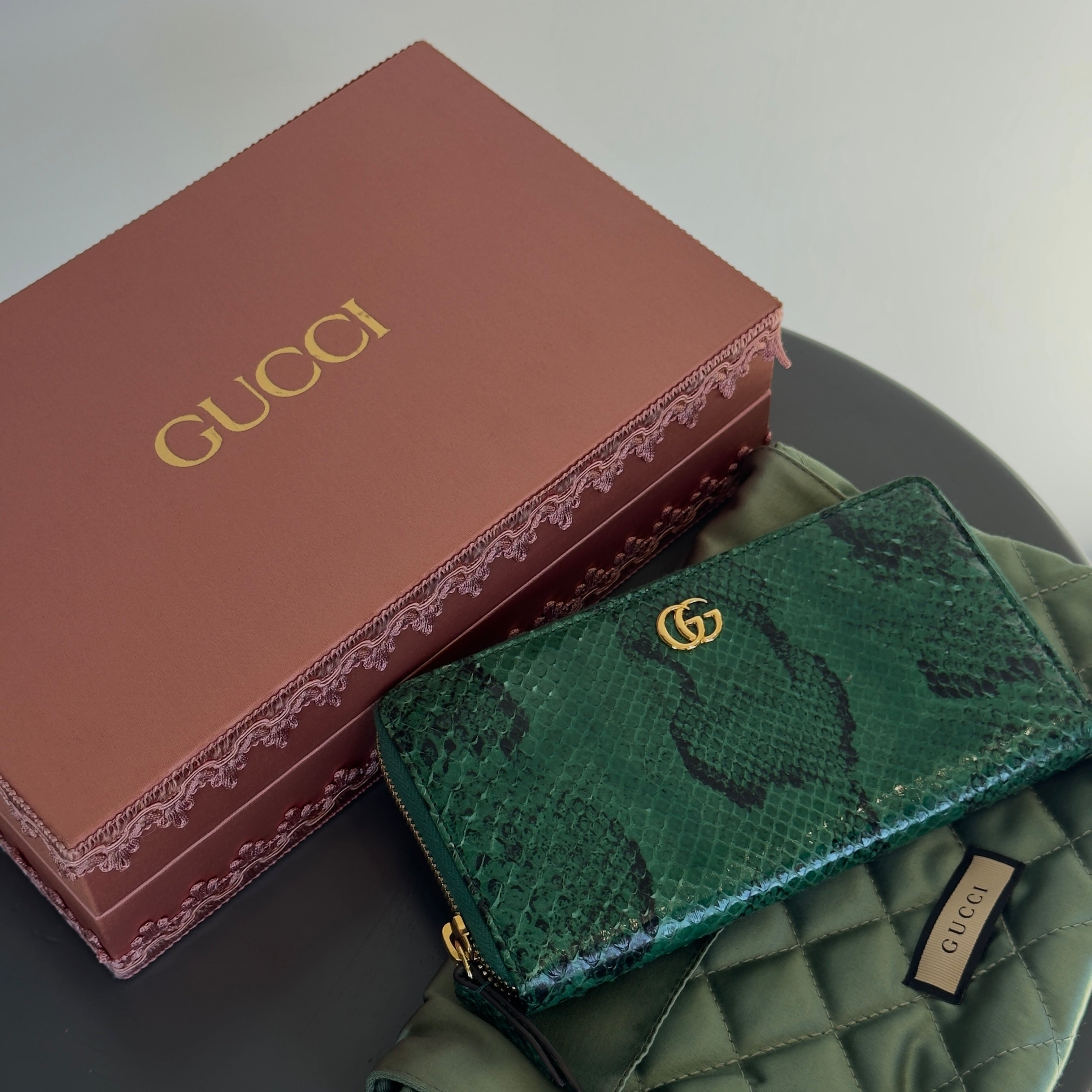 Gucci GG Marmont Green Python Wallet - Queen May