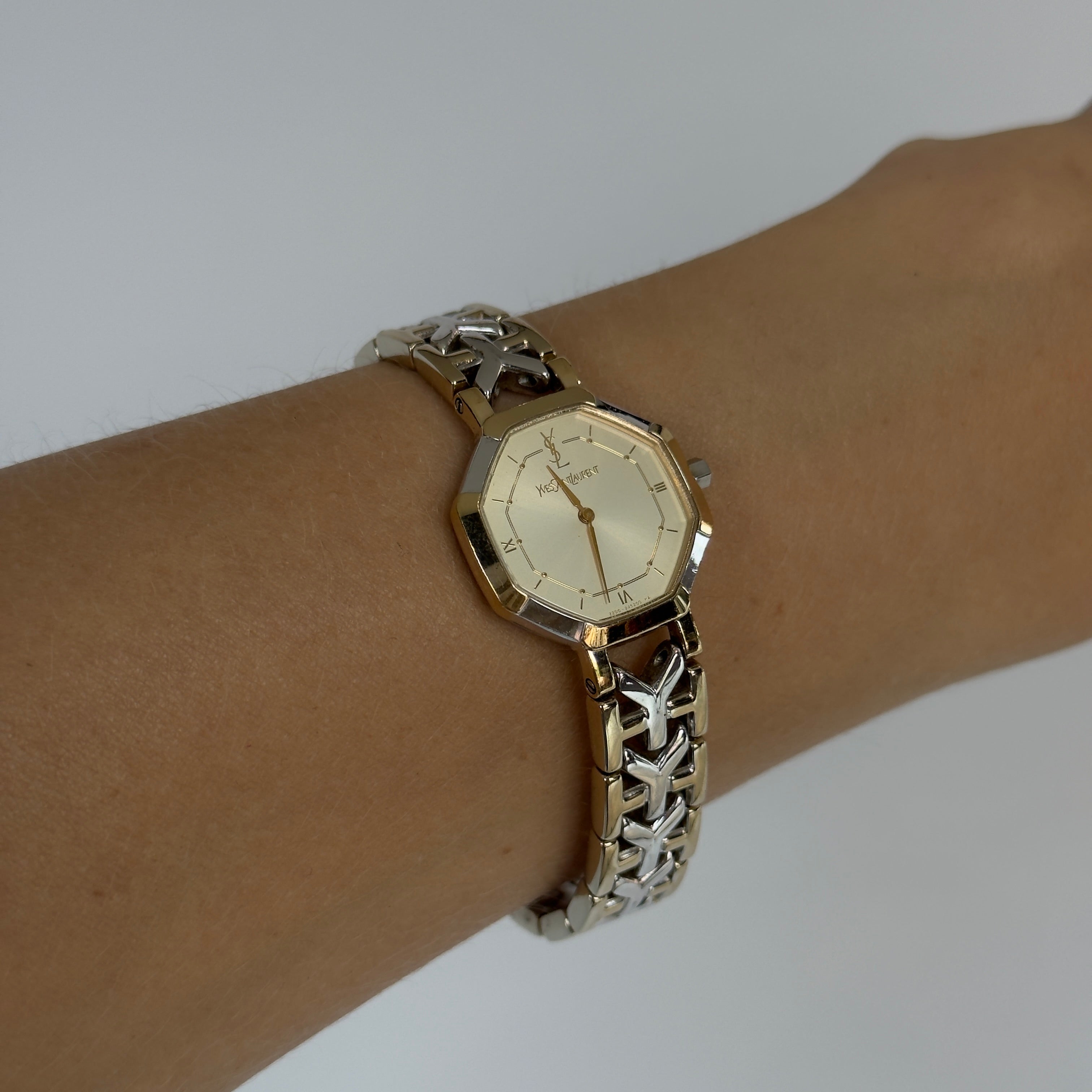 Saint Laurent Two Tone Stainless Steel Octagon Watch - Queen May