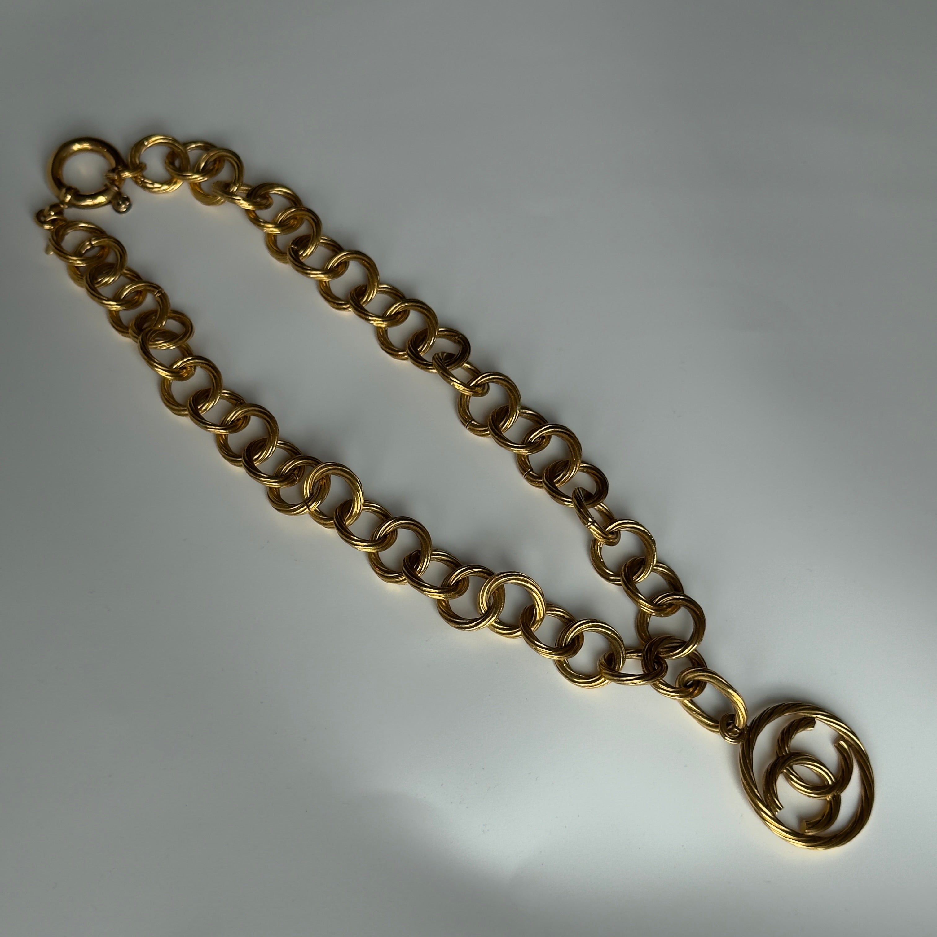 Vintage Chanel CC Textured Gold Chain Link Necklace - Queen May